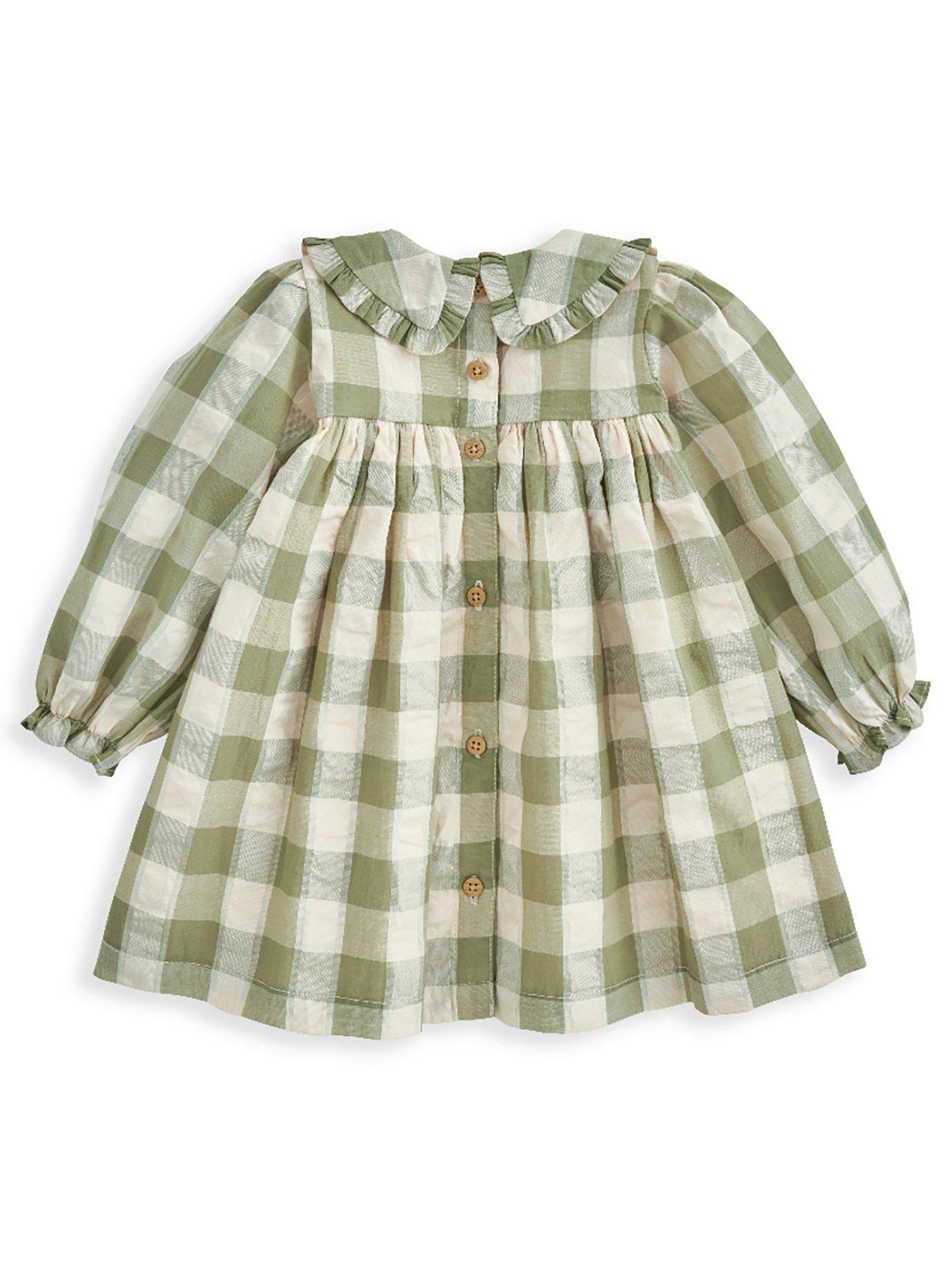  image of mamas-papas-baby-girls-gingham-shirt-dress-cream
