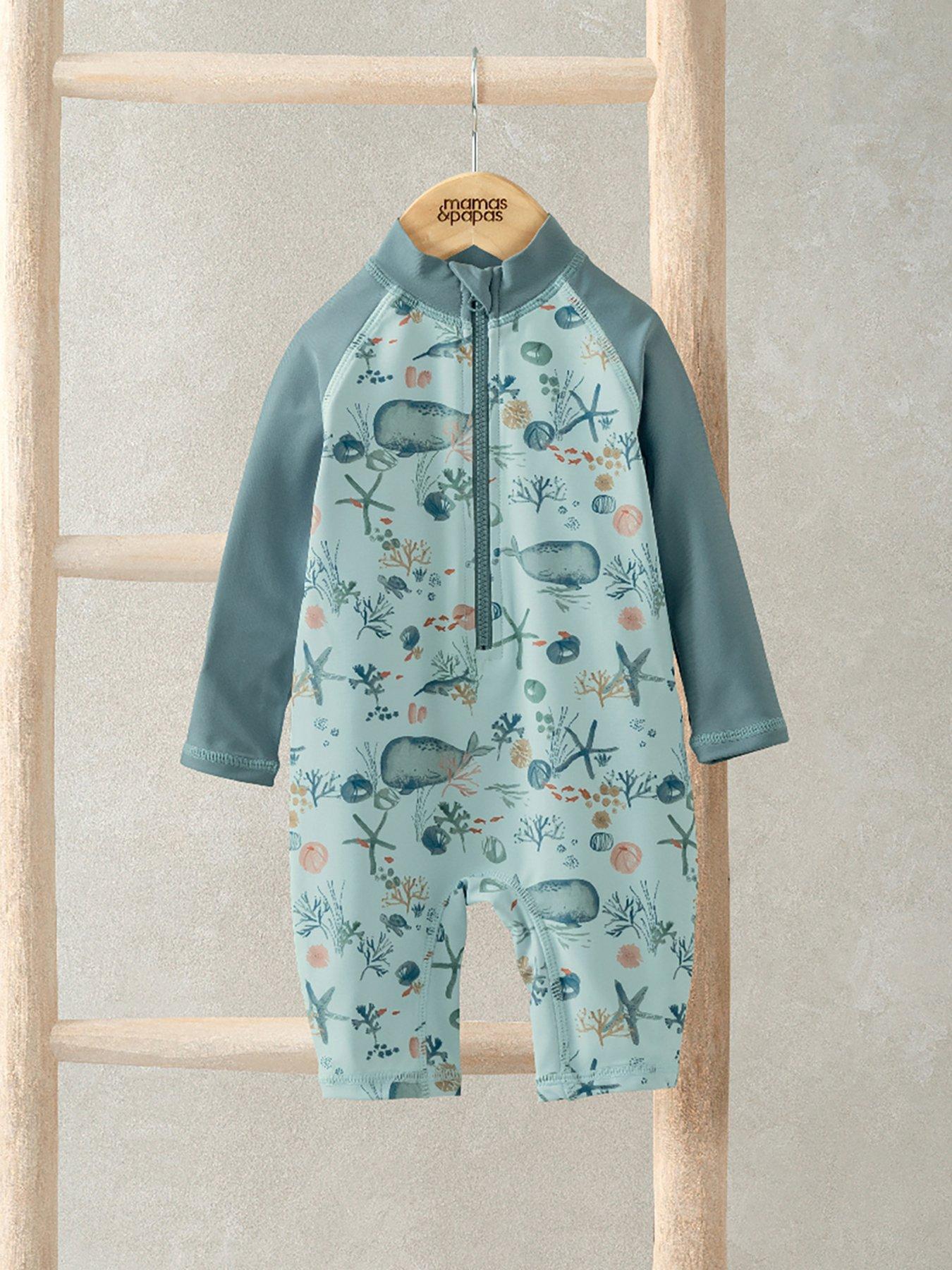  image of mamas-papas-baby-boys-long-sleeve-whale-print-rashsuit-blue