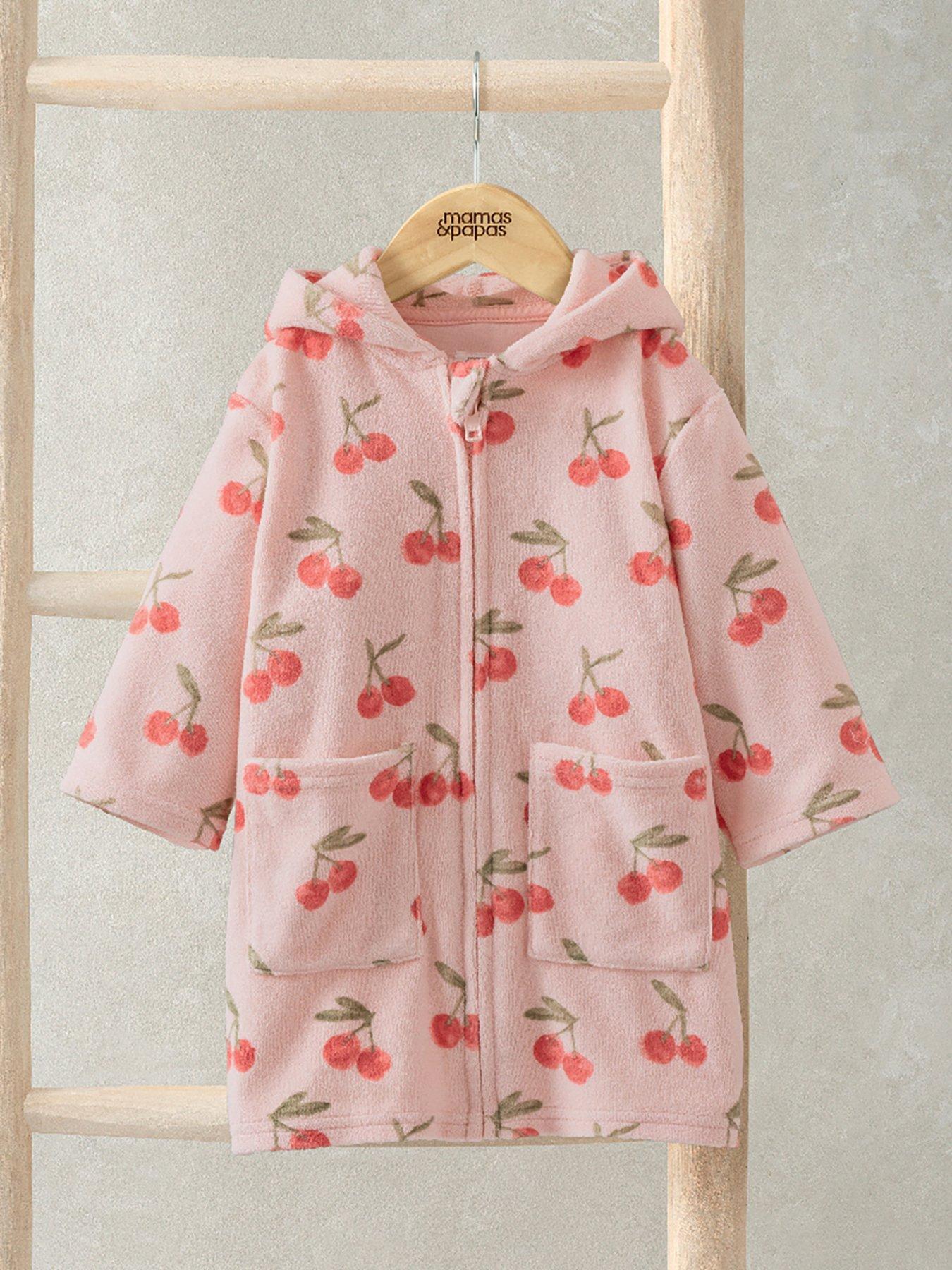  image of mamas-papas-baby-girls-cherry-print-zip-towelling-poncho-pink