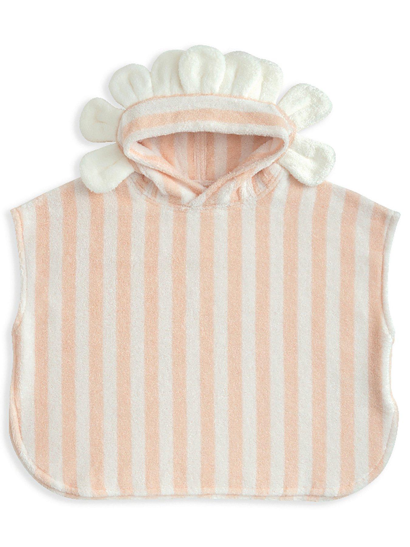  image of mamas-papas-baby-girls-flower-petal-striped-towelling-poncho-pink