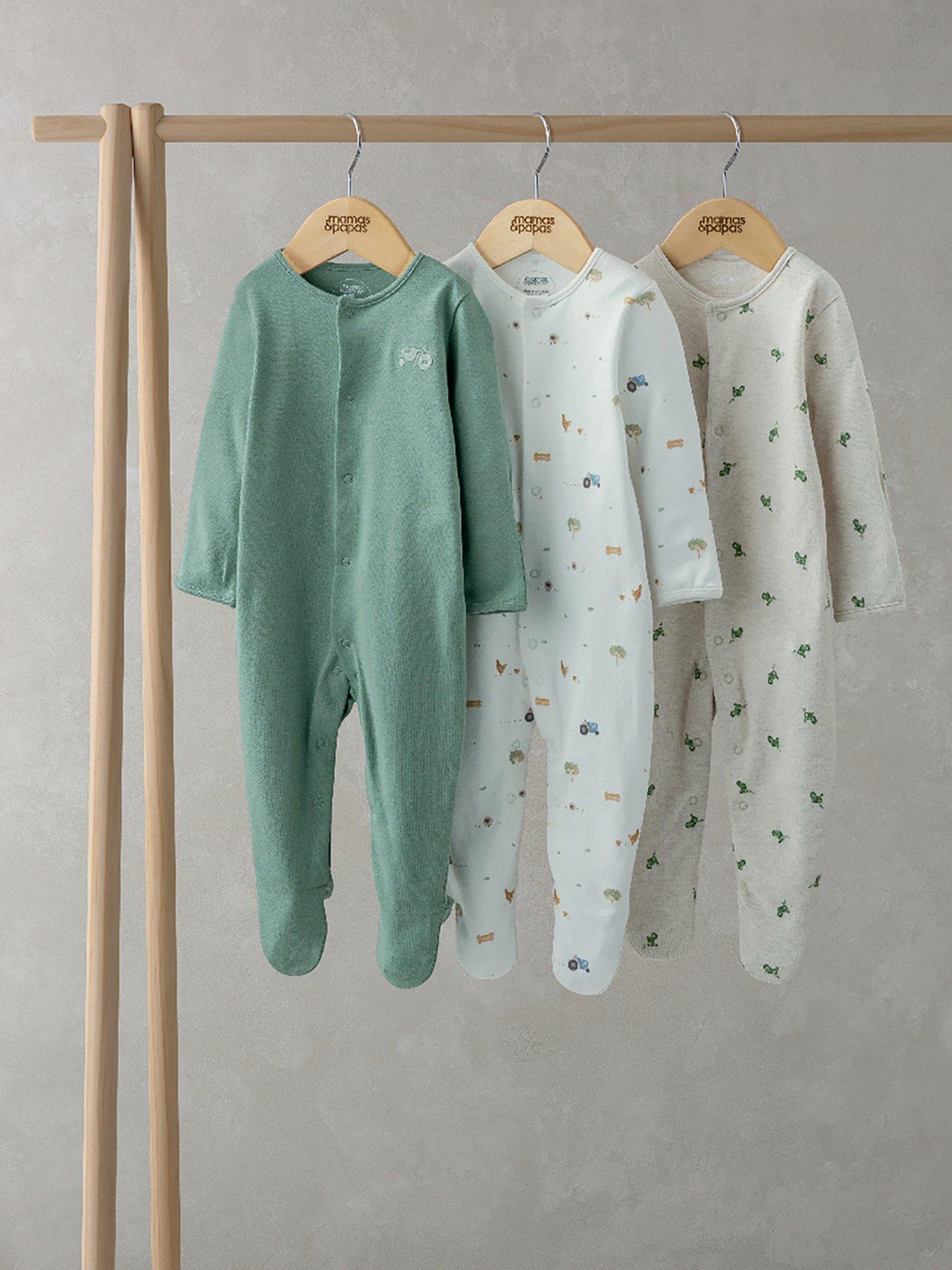  image of mamas-papas-baby-boys-3-pack-farmyard-sleepsuits-multi