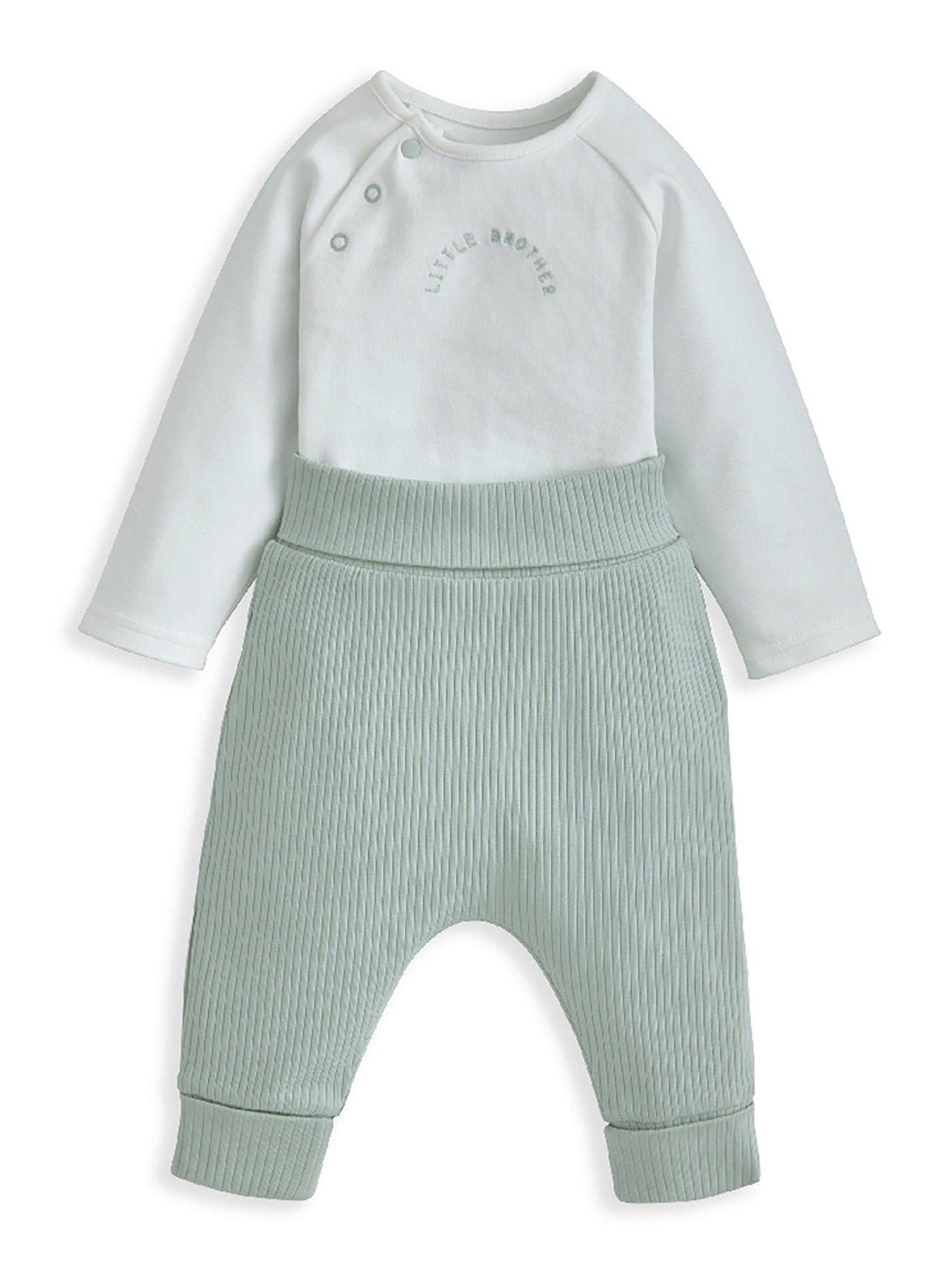  image of mamas-papas-baby-boys-2-piece-little-brother-bodysuit-leggings-set-green