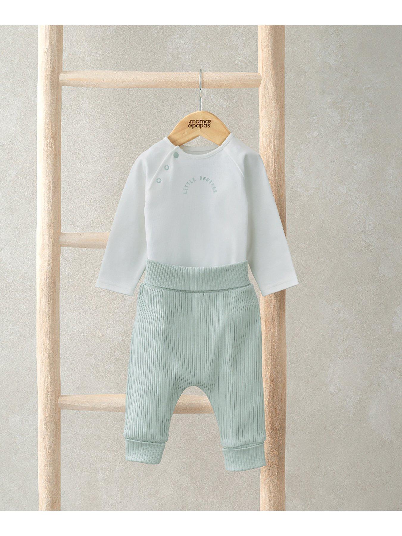  image of mamas-papas-baby-boys-2-piece-little-brother-bodysuit-leggings-set-green