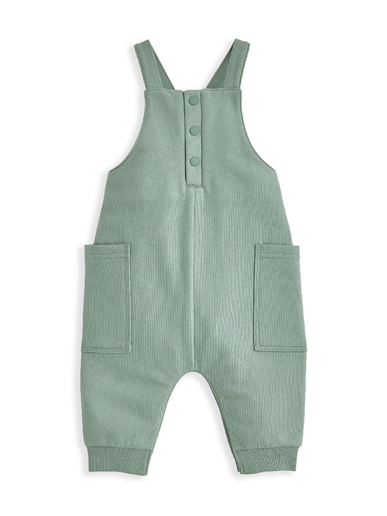  image of mamas-papas-baby-boys-2-piece-rib-jersey-bodysuit-dungaree-set-green