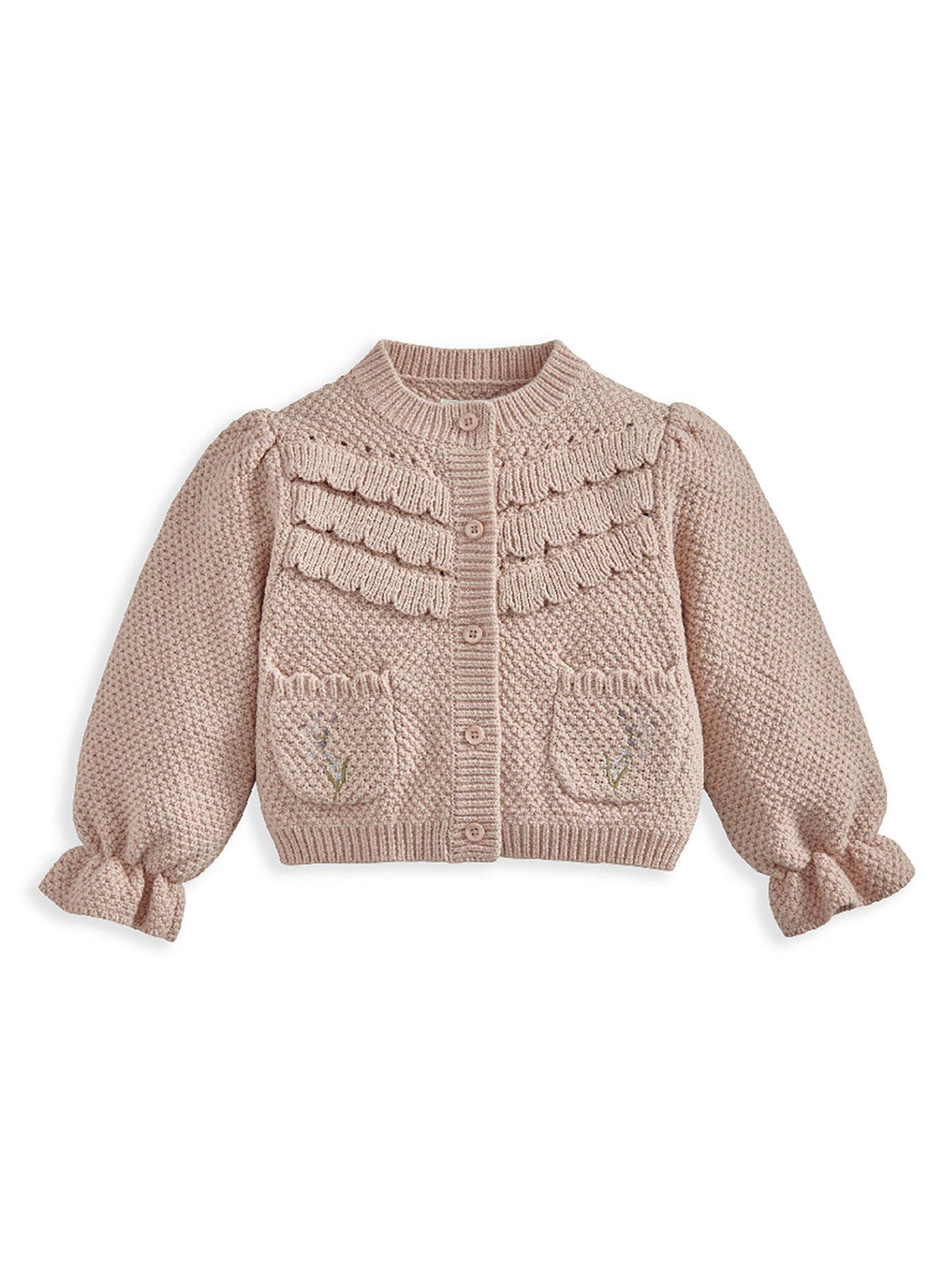  image of mamas-papas-baby-girls-embroidered-cardigan-with-scallop-design-pink