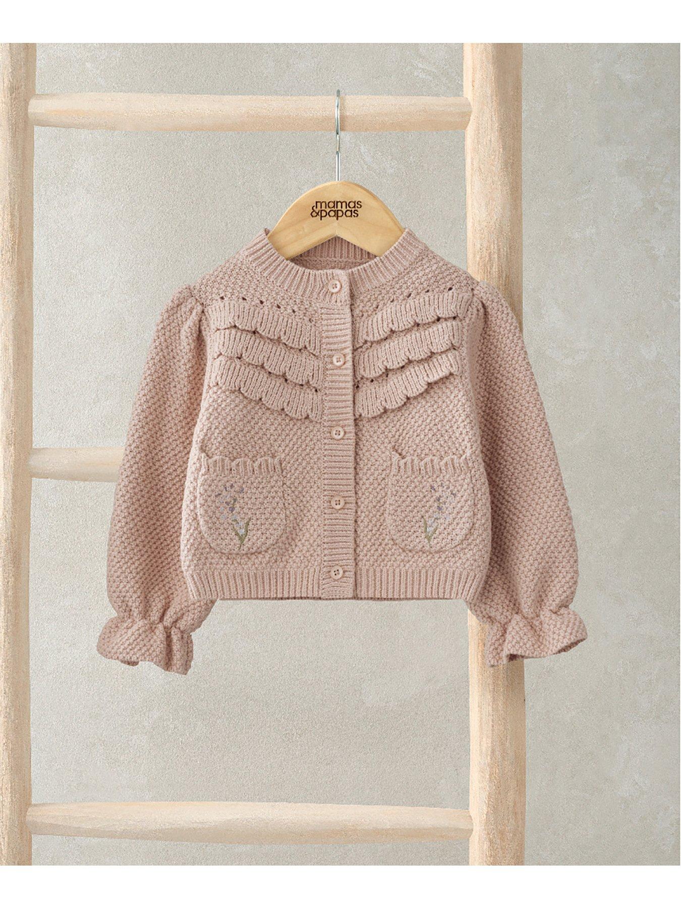  image of mamas-papas-baby-girls-embroidered-cardigan-with-scallop-design-pink