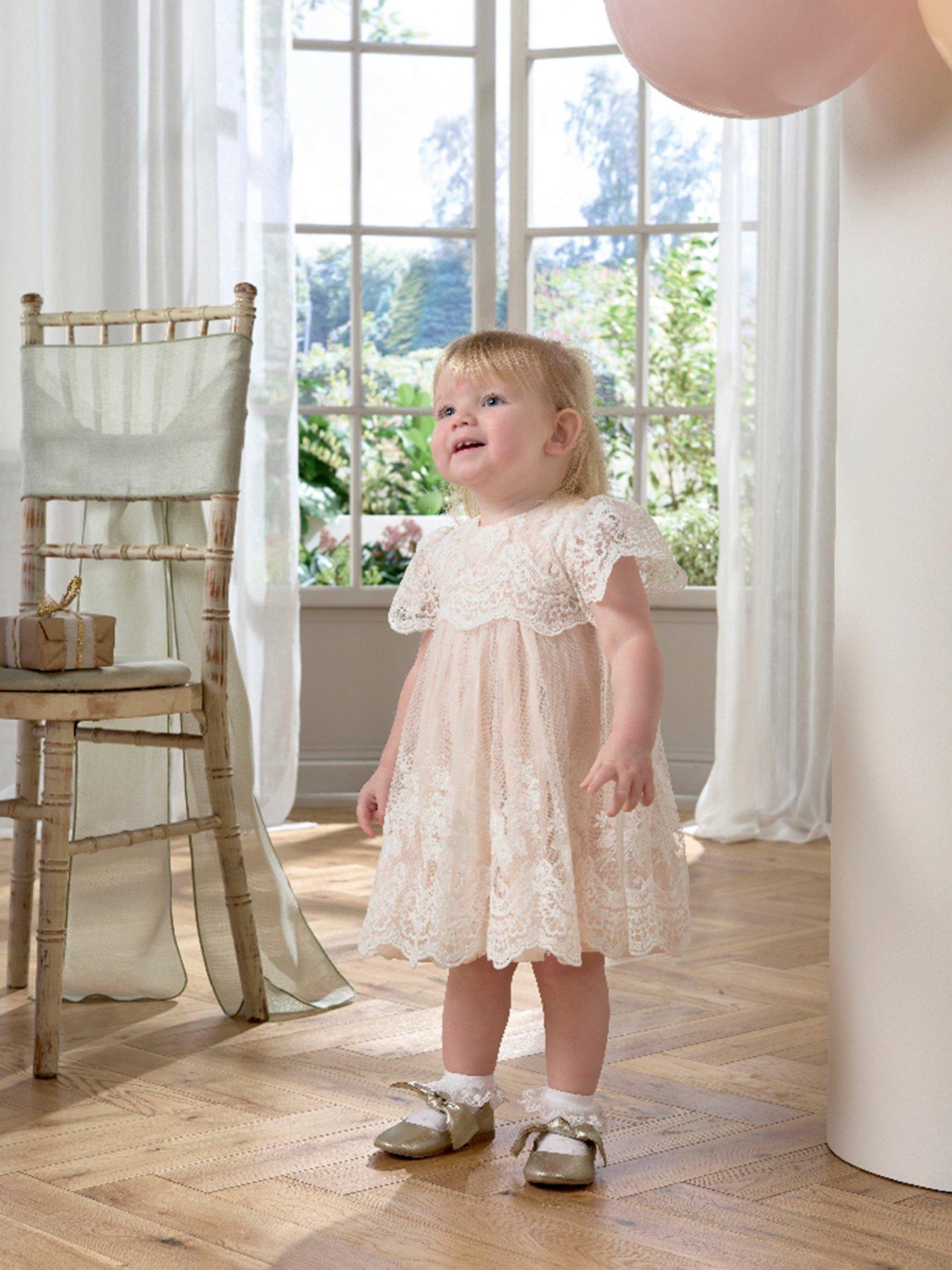 Mamas & Papas Baby Girls Lace Frill Sleeve Dress - Pink