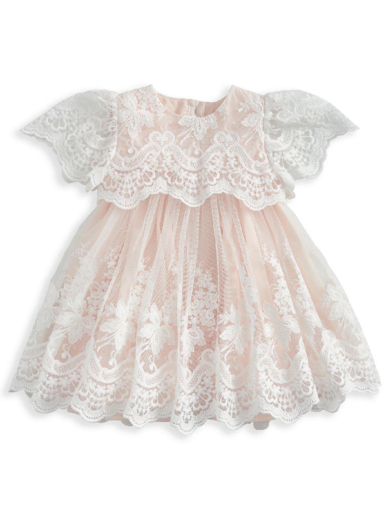 Mamas & Papas Baby Girls Lace Frill Sleeve Dress - Pink