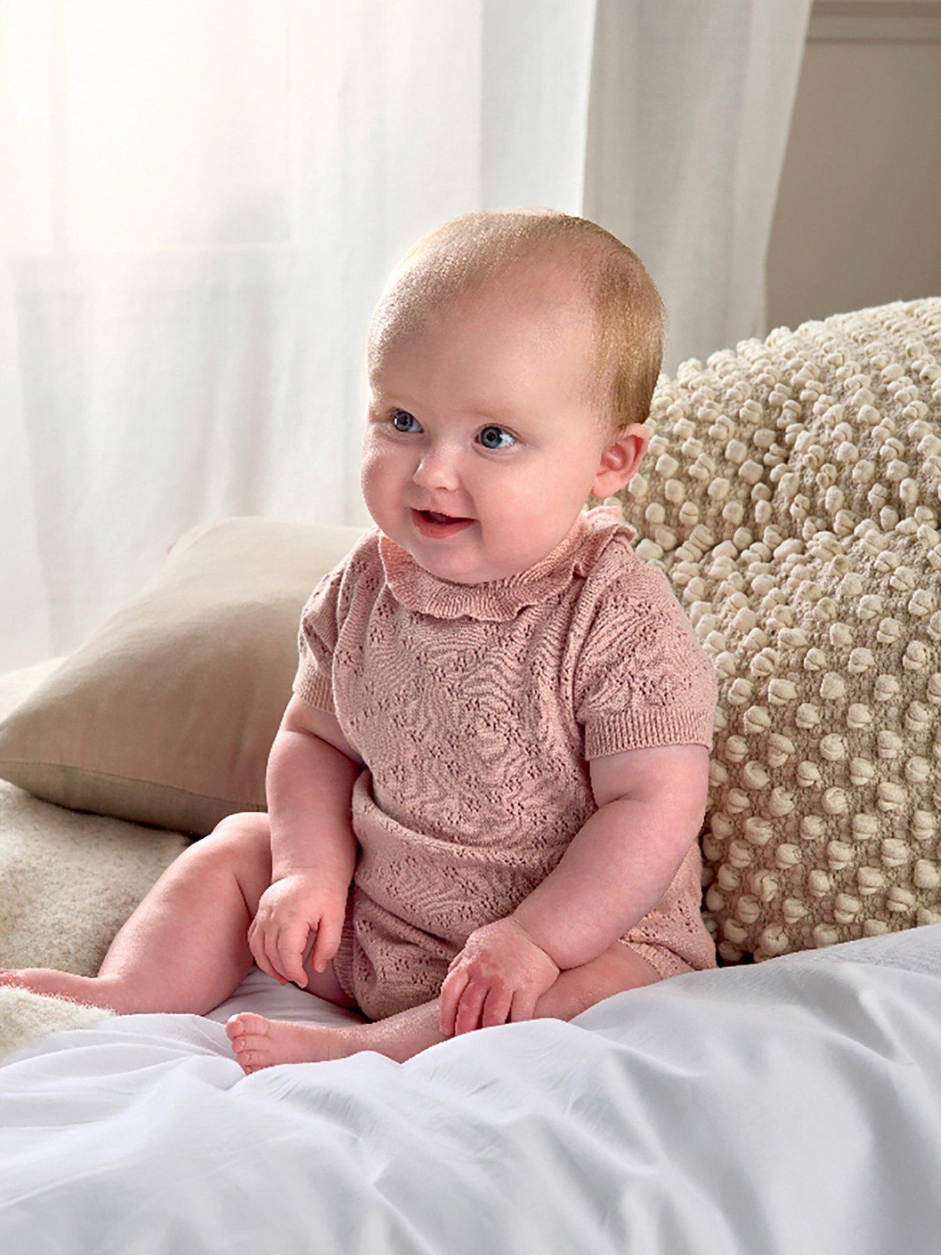  image of mamas-papas-baby-girls-2-piece-knitted-romper-cardigan-set-pink