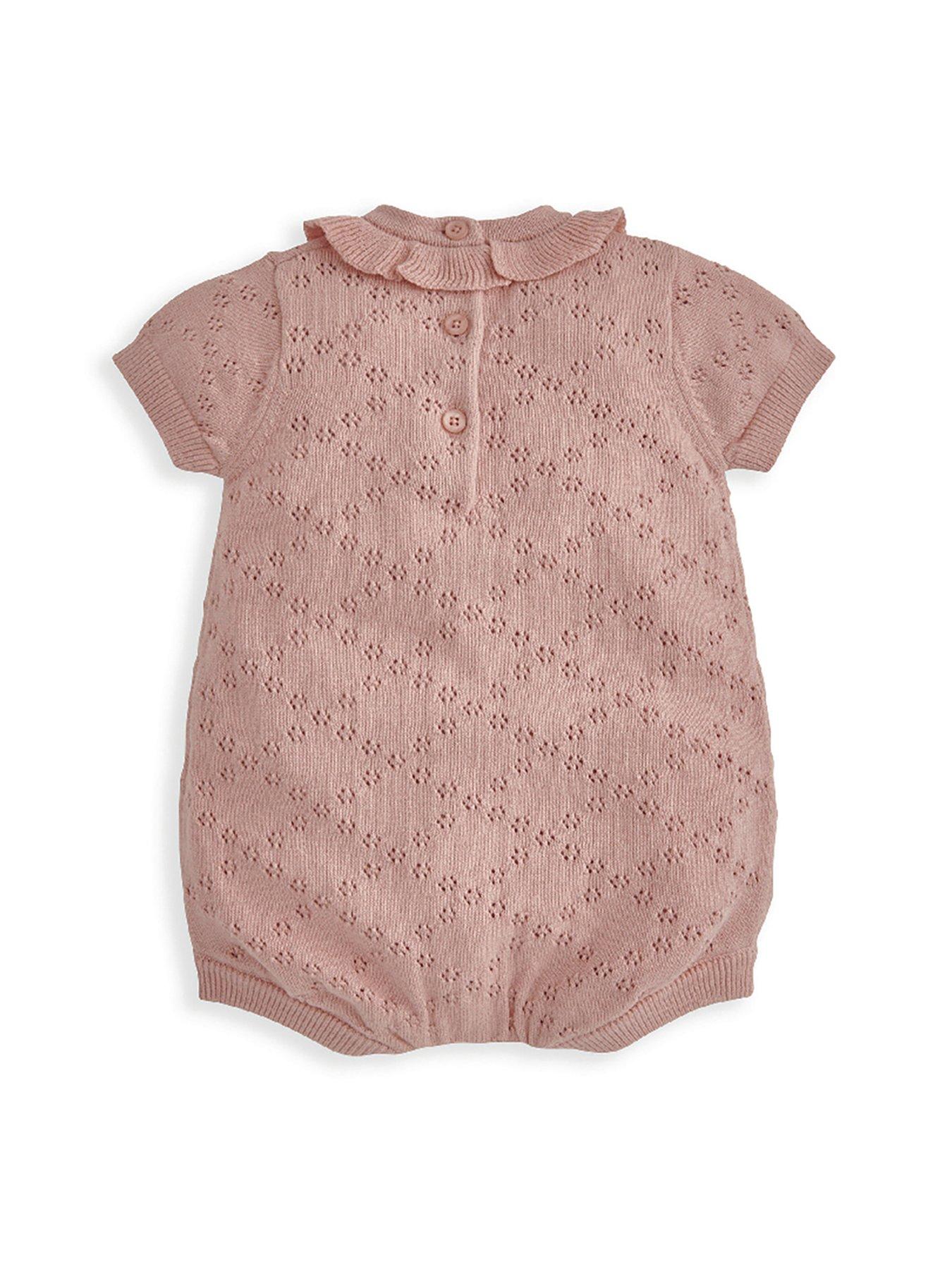  image of mamas-papas-baby-girls-2-piece-knitted-romper-cardigan-set-pink