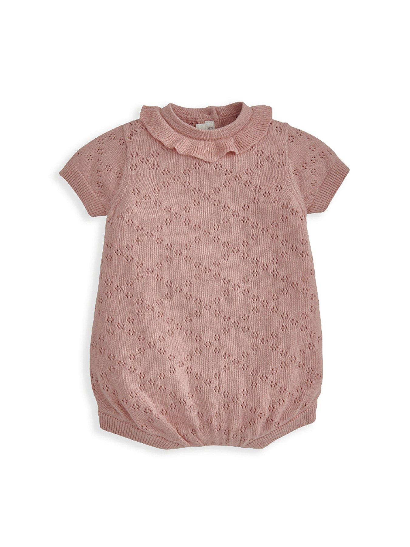 image of mamas-papas-baby-girls-2-piece-knitted-romper-cardigan-set-pink