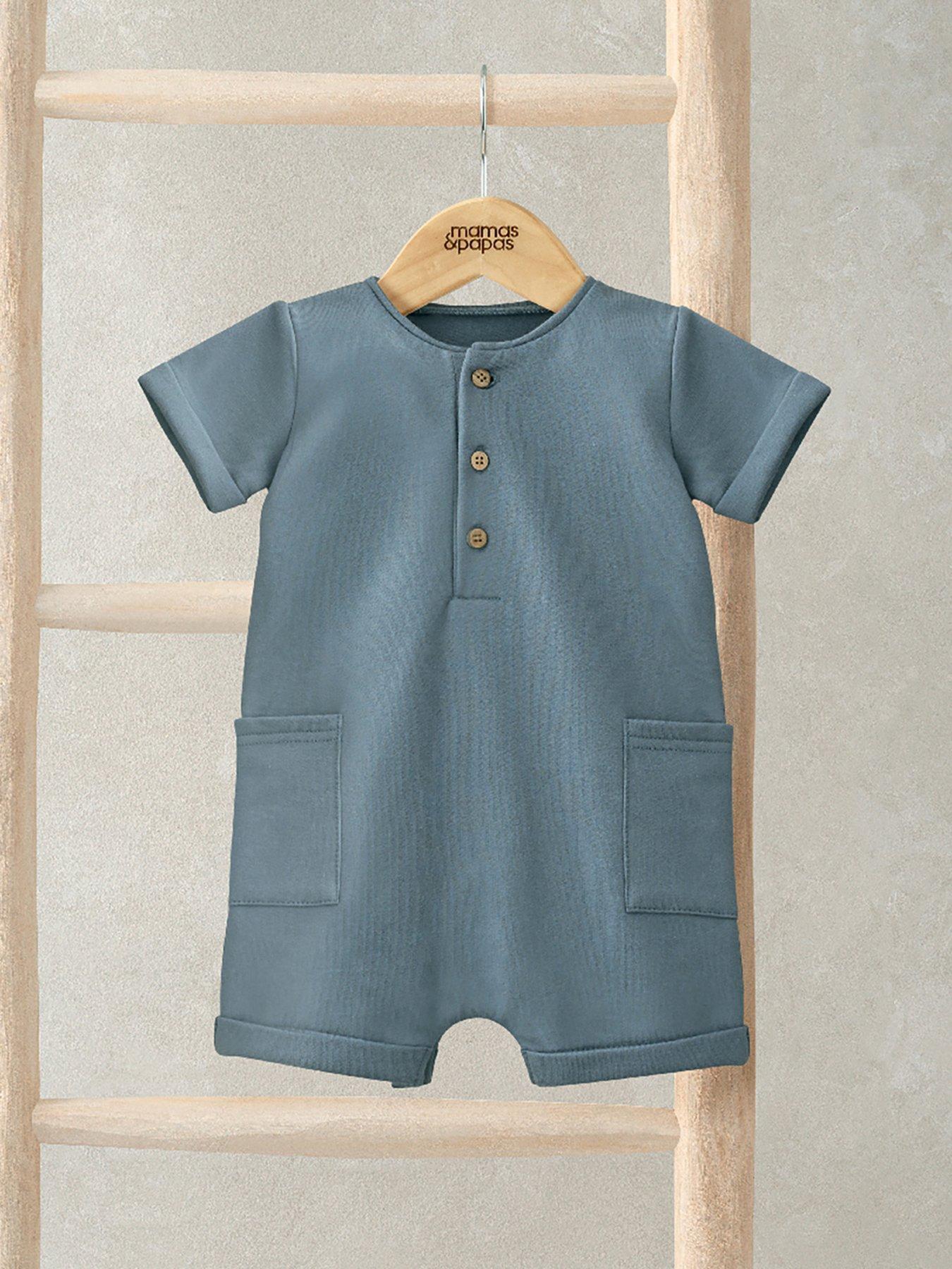  image of mamas-papas-baby-boys-pocket-shortie-romper-blue