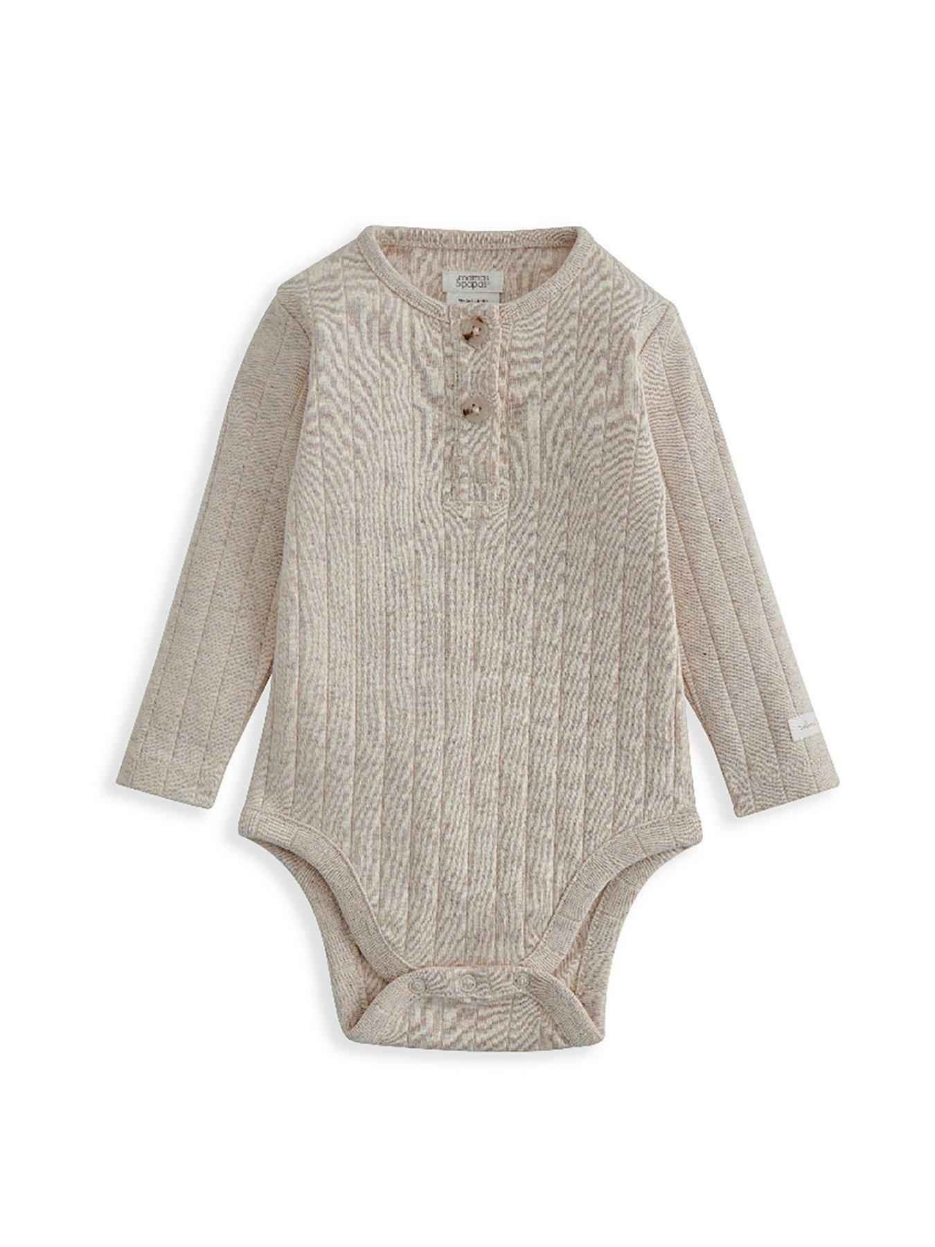  image of mamas-papas-baby-unisex-2-piece-rib-bodysuit-safari-print-legging-set-cream