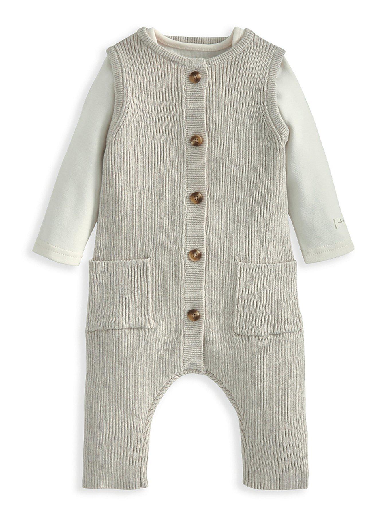 mamas-papas-baby-unisex-knitted-dungaree-2-piece-set-beige