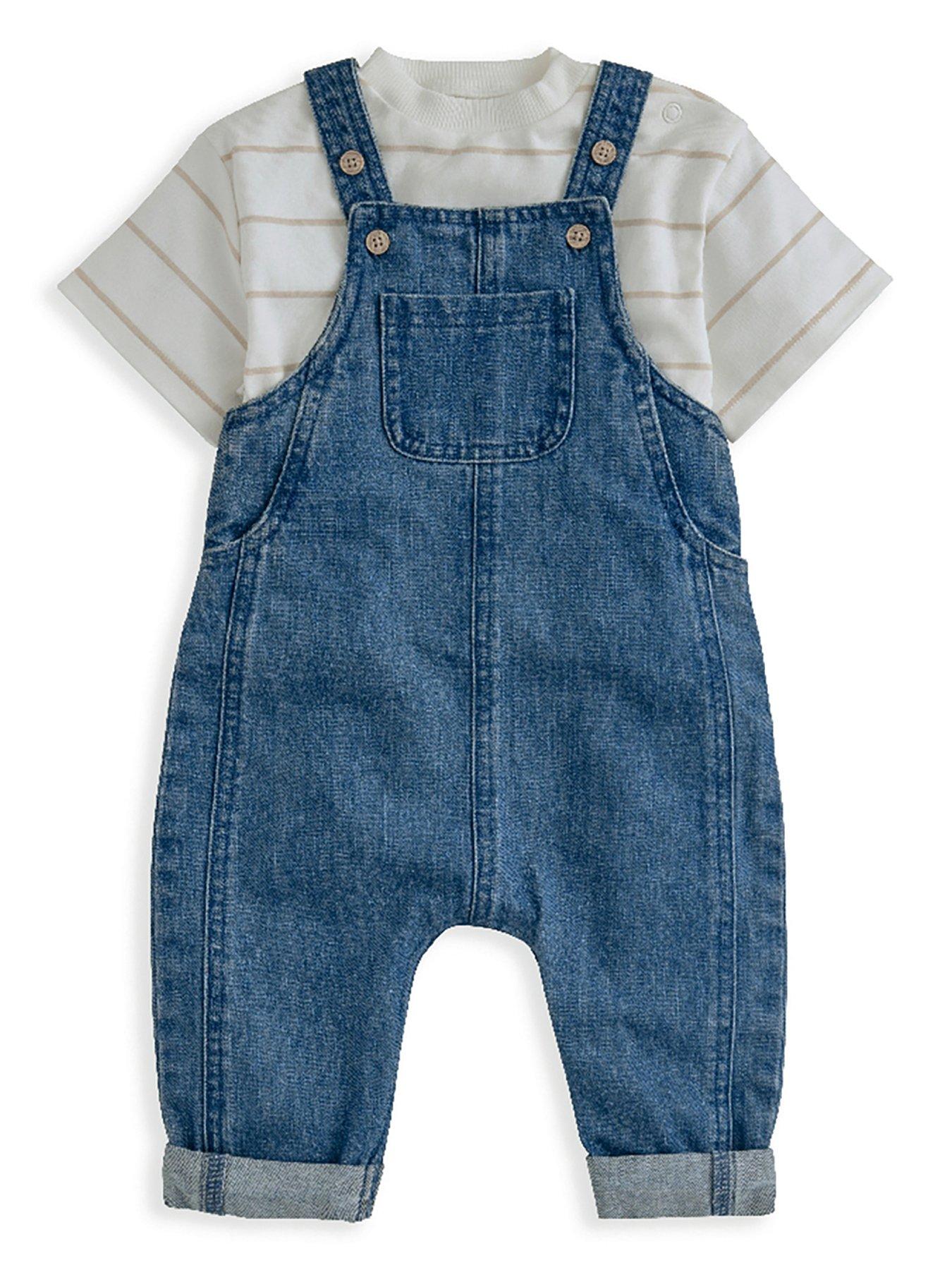 undefined Baby Boys 2 Piece T-Shirt & Denim Dungaree Set - Blue