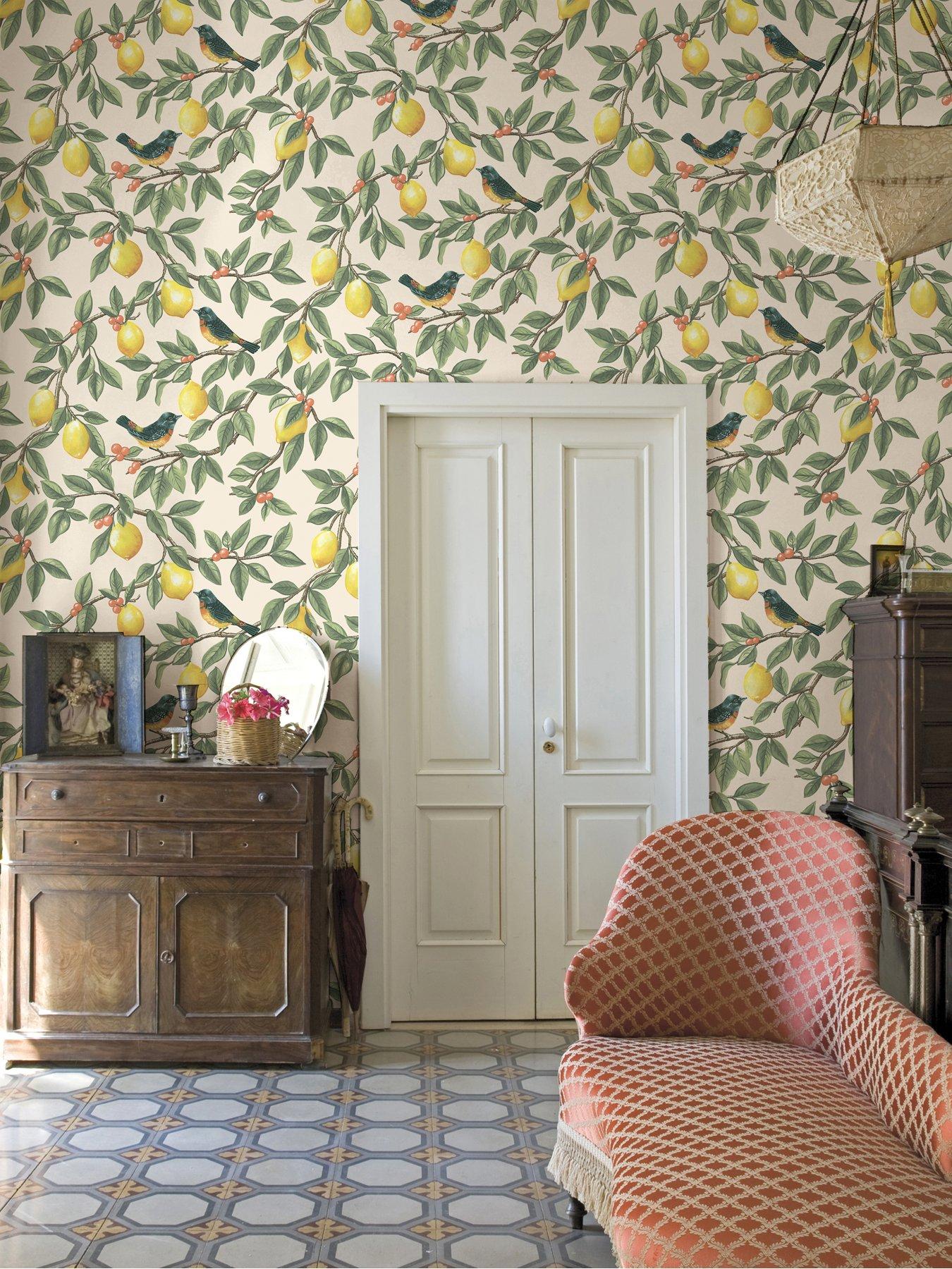 Holden Decor Lemon Leaf Trail Wallpaper - Cream/Orange