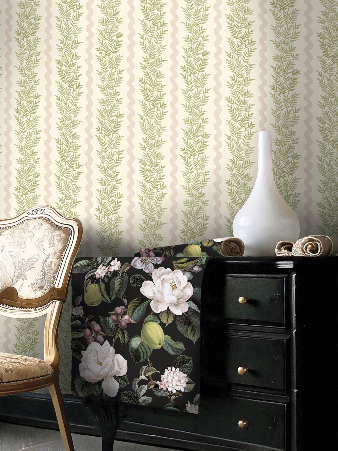 undefined Foliage Stripe Wallpaper - Cream/Blush