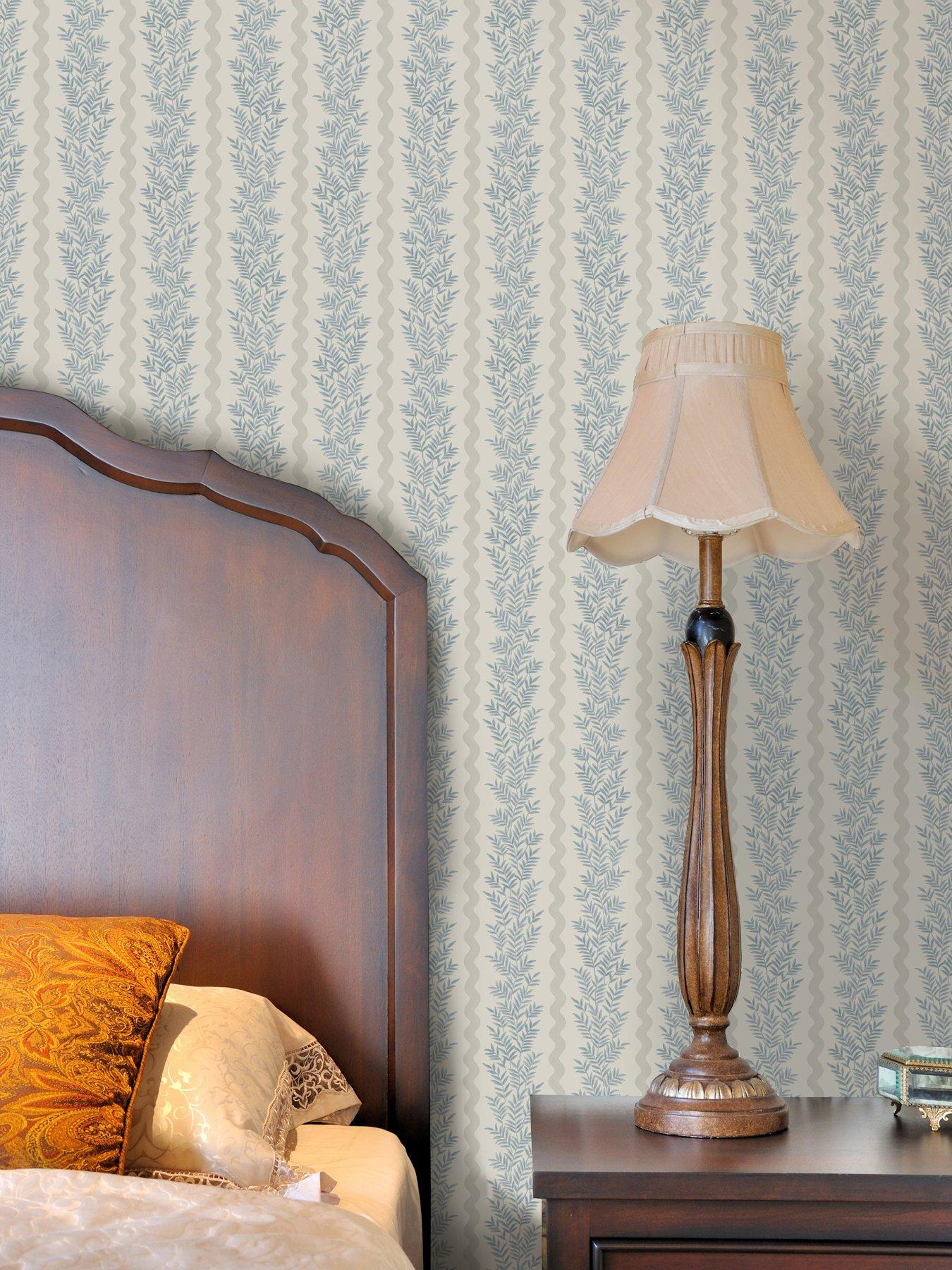 undefined Foliage Stripe Wallpaper - Neutral/Blue