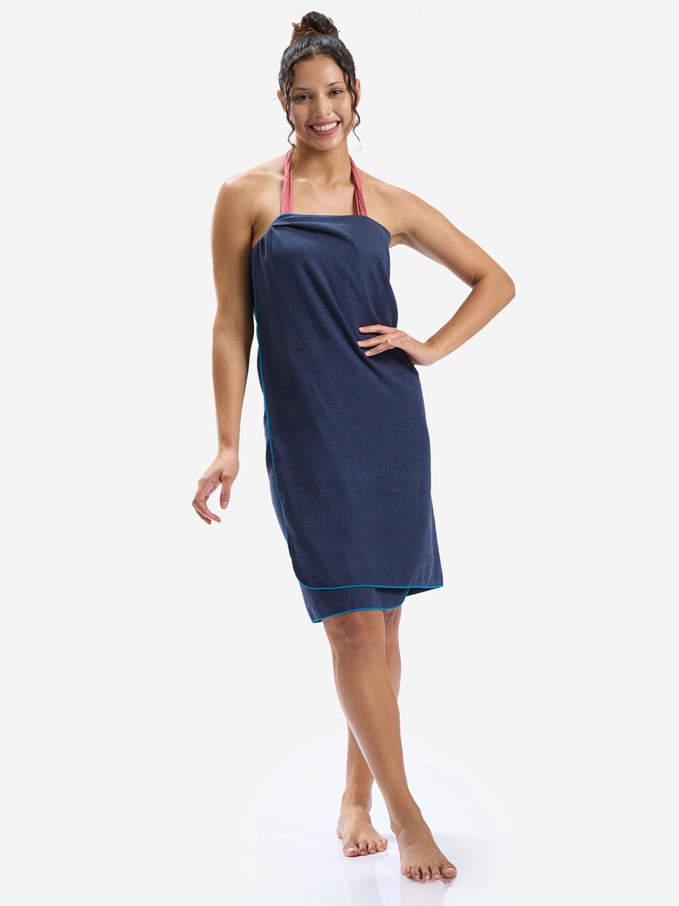  image of decathlon-microfibre-swimming-towel-size-l-80-x-130-cm-striped-dark-blue