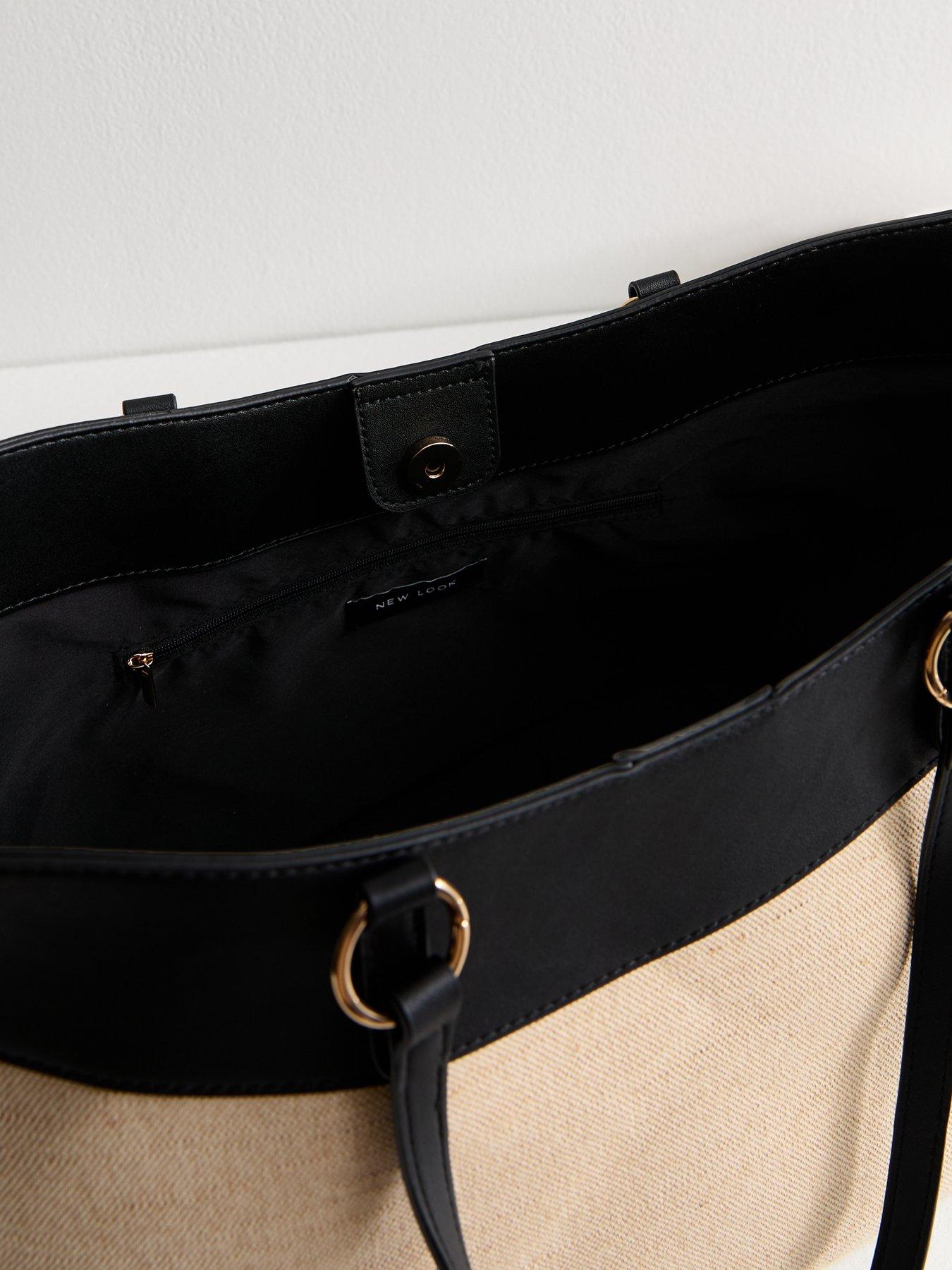  image of new-look-stone-canvas-and-faux-leather-large-winged-tote-bag