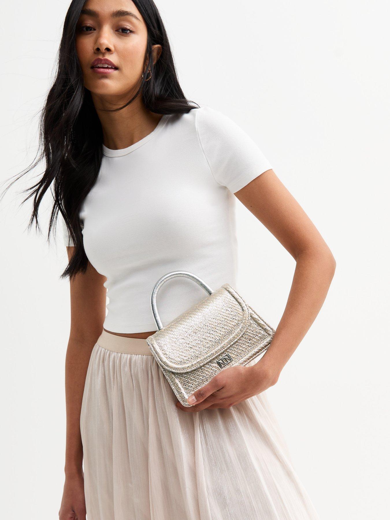  image of new-look-silver-raffia-top-handle-mini-bag