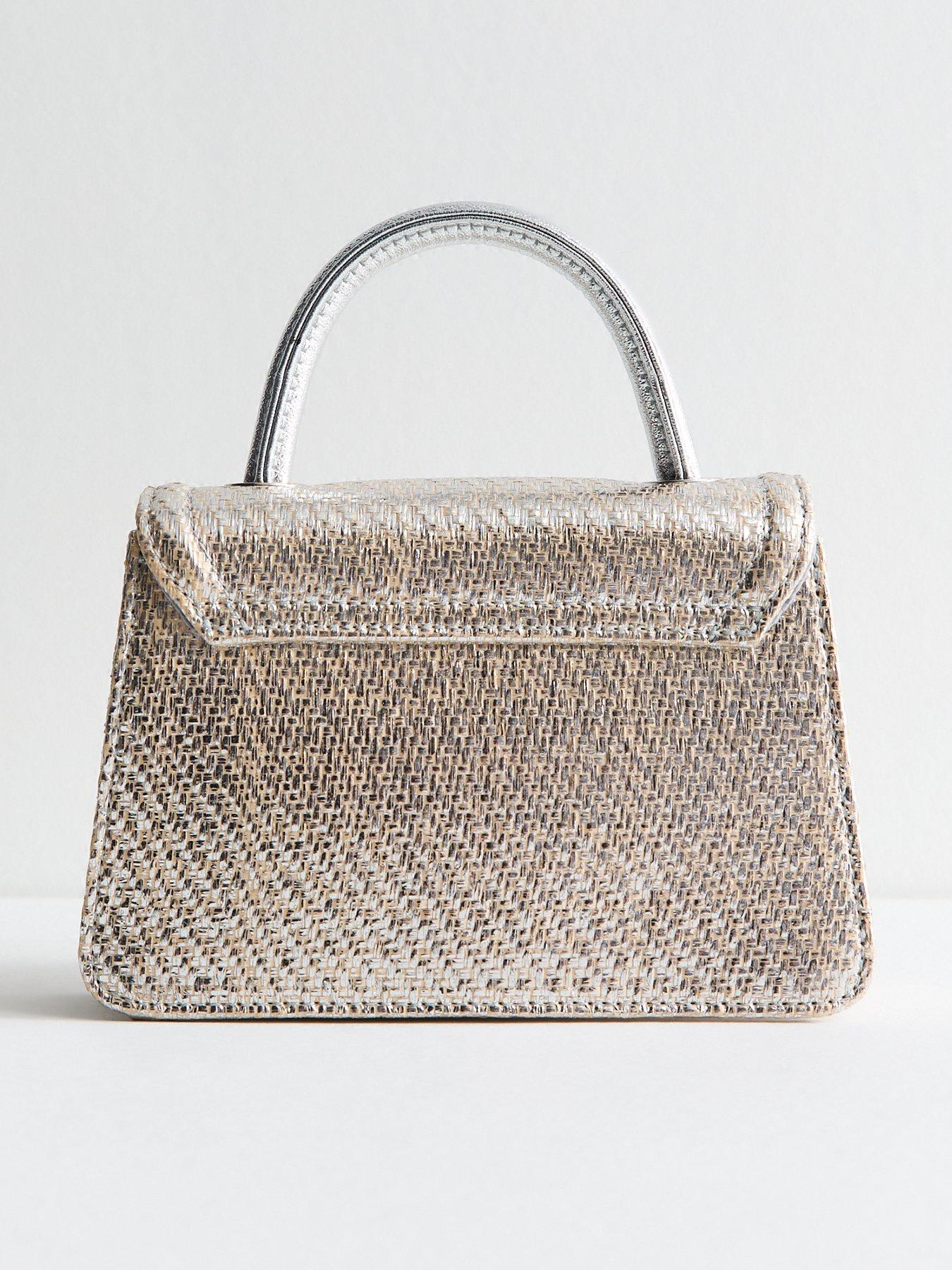  image of new-look-silver-raffia-top-handle-mini-bag