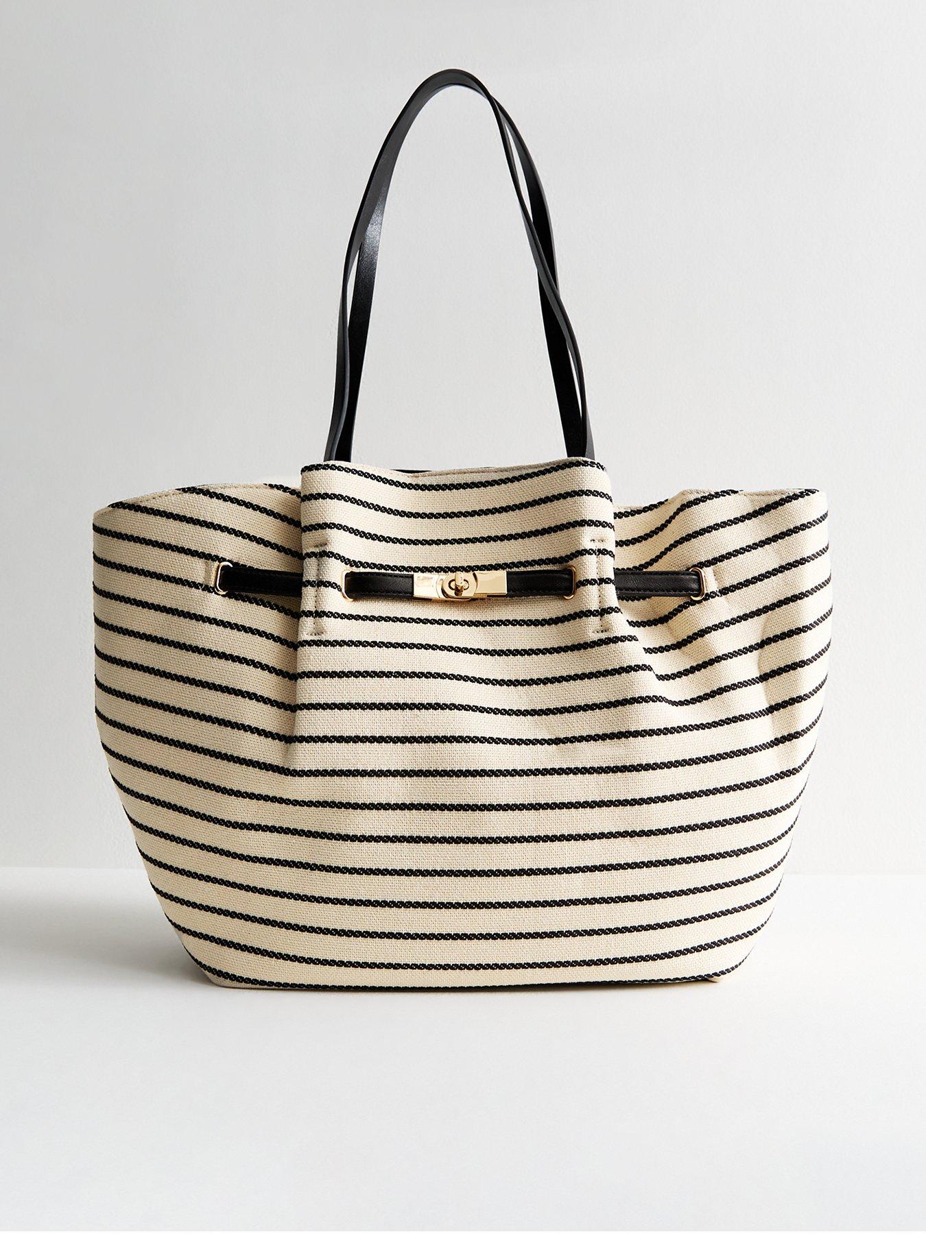 undefined Woven Gathered Strap Canvas Tote Bag - Black