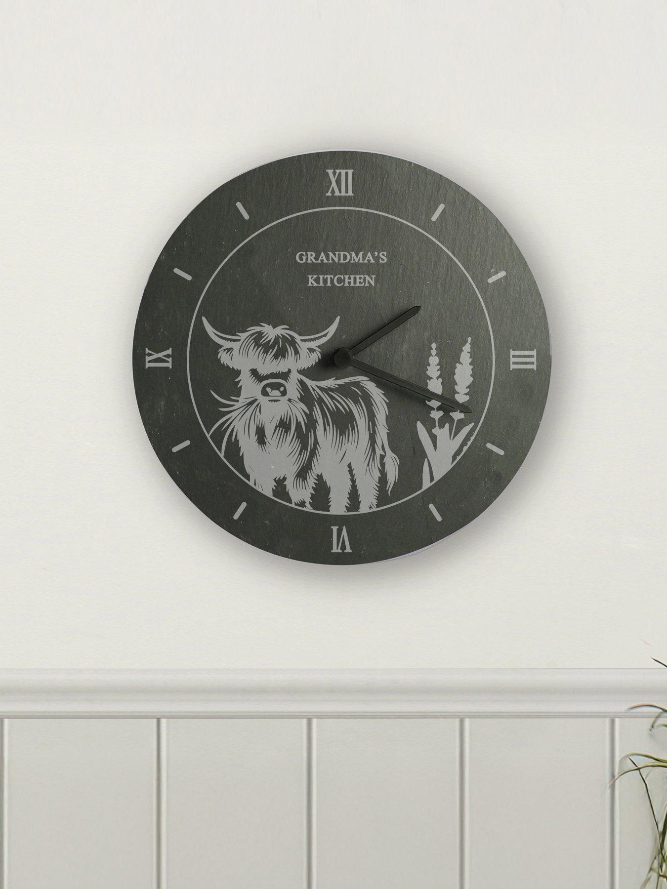  image of the-personalised-memento-company-personalised-highland-cow-slate-clock
