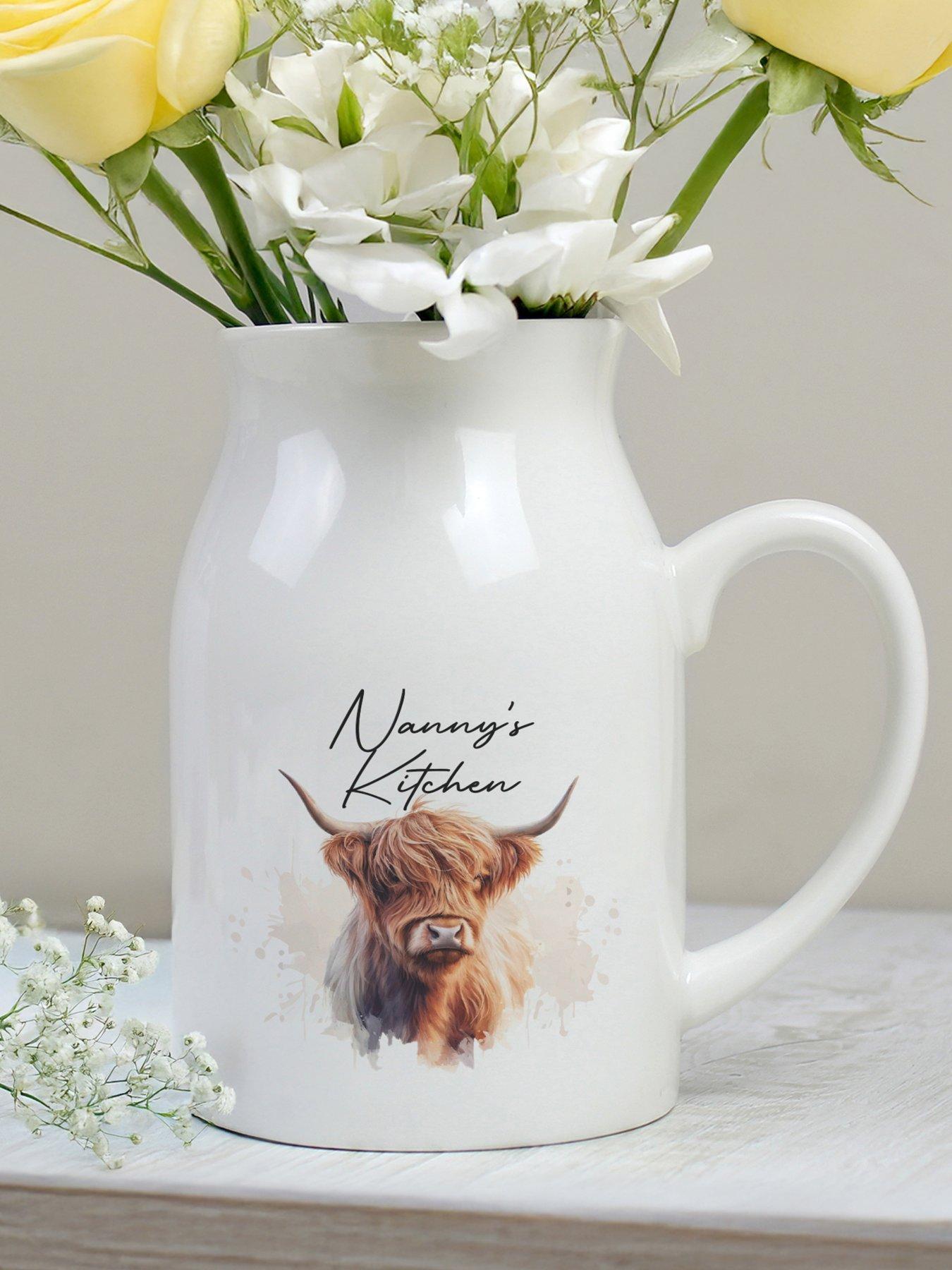 The Personalised Memento Company Personalised Highland Cow Flower Jug Vase