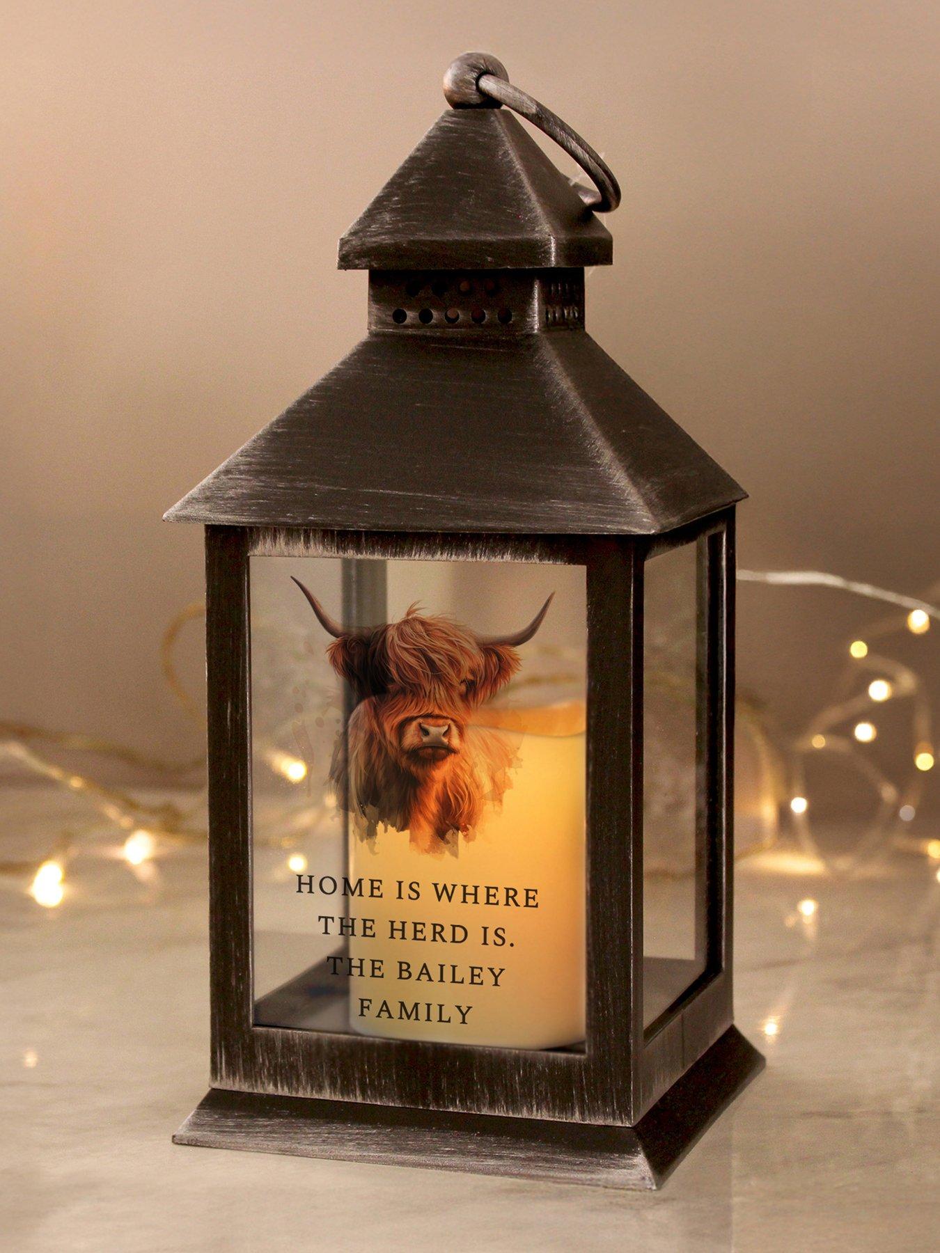 The Personalised Memento Company Personalised Highland Cow Black Lantern