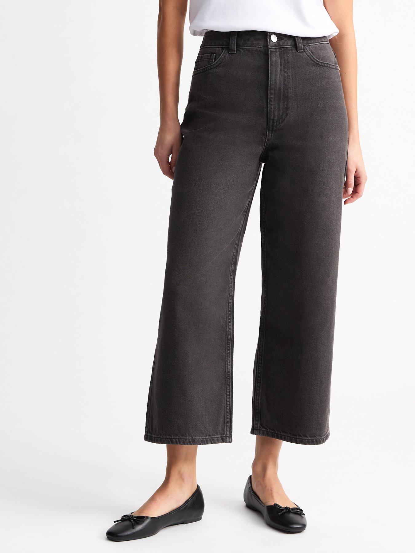 undefined Adalae Wide Leg Cropped Jeans - Washed Black