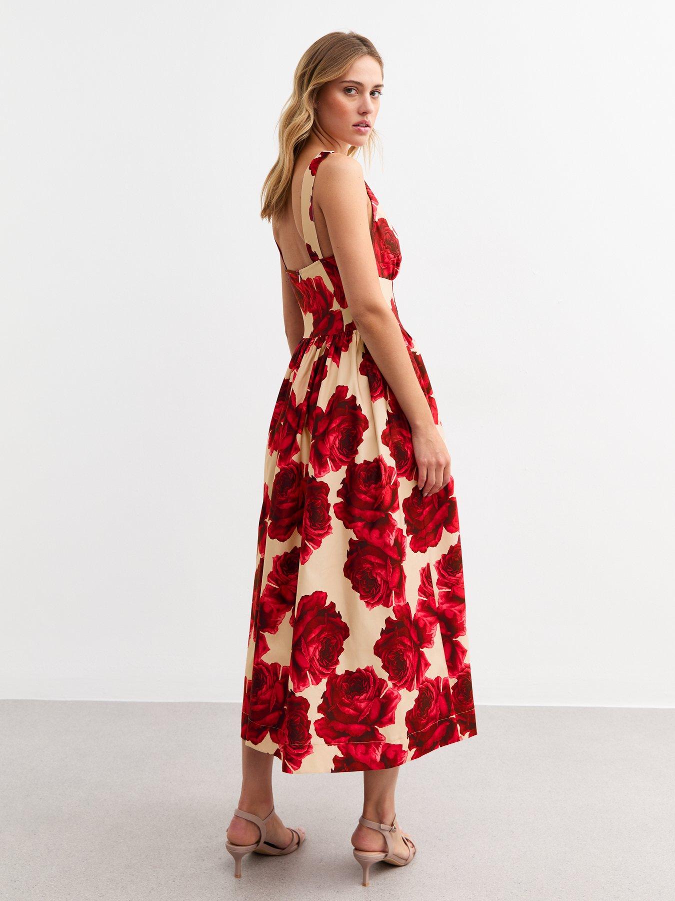 stillFront image of new-look-light-pink-rose-print-corset-midi-dress