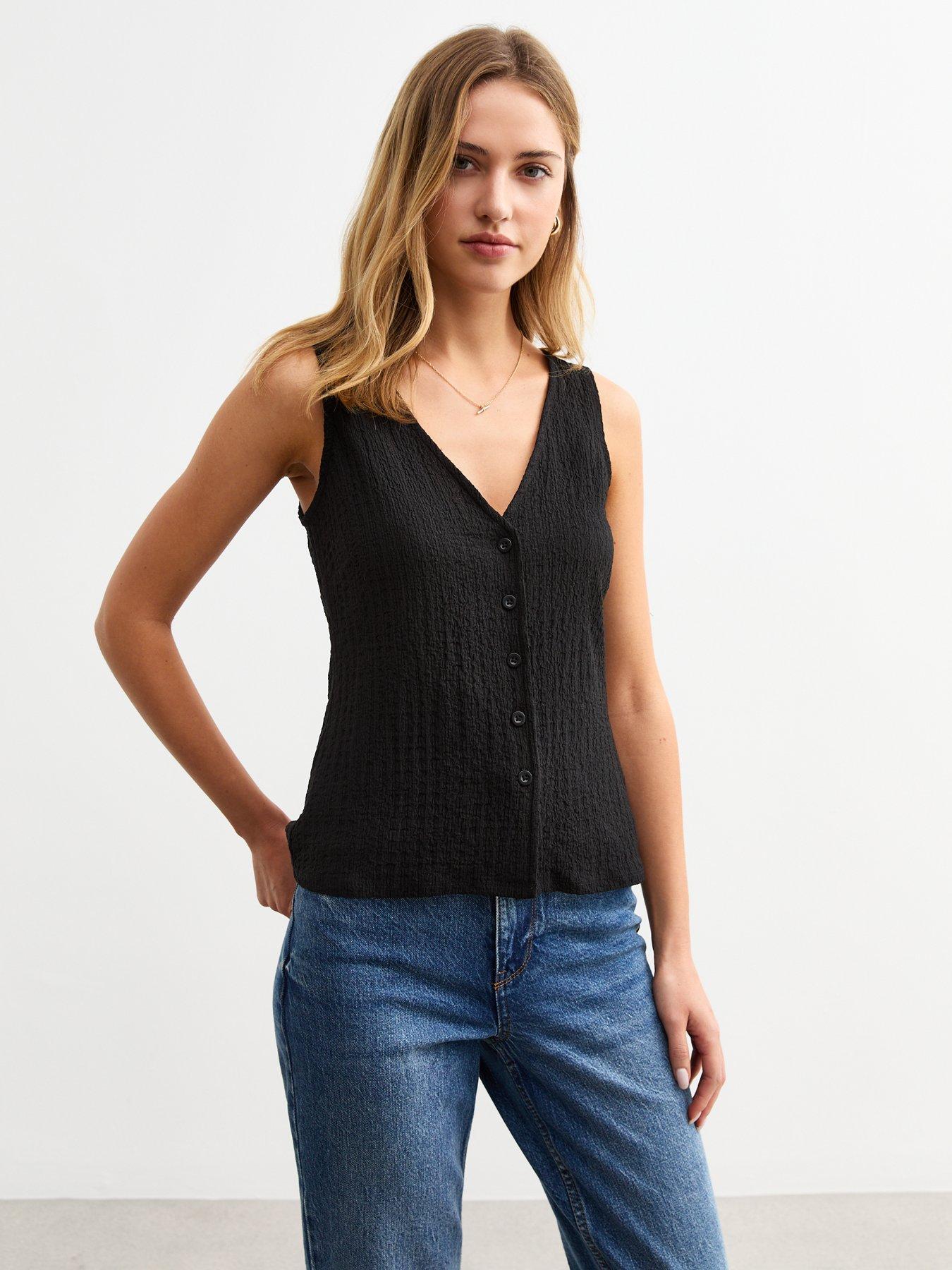 new-look-black-crinkle-texture-v-neck-waistcoat