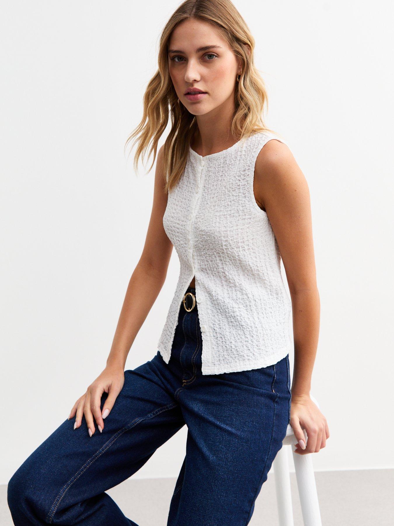 new-look-off-white-crinkle-crew-neck-button-through-waistcoat