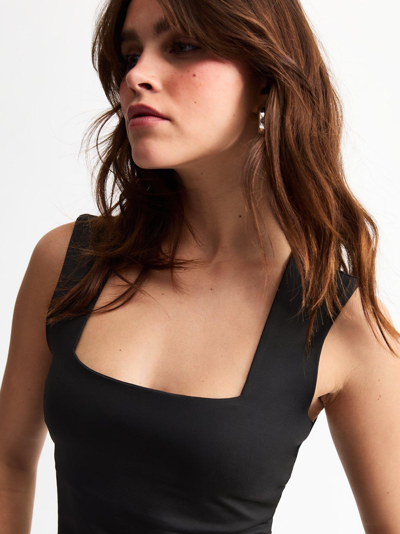  image of new-look-black-square-neck-bodysuit