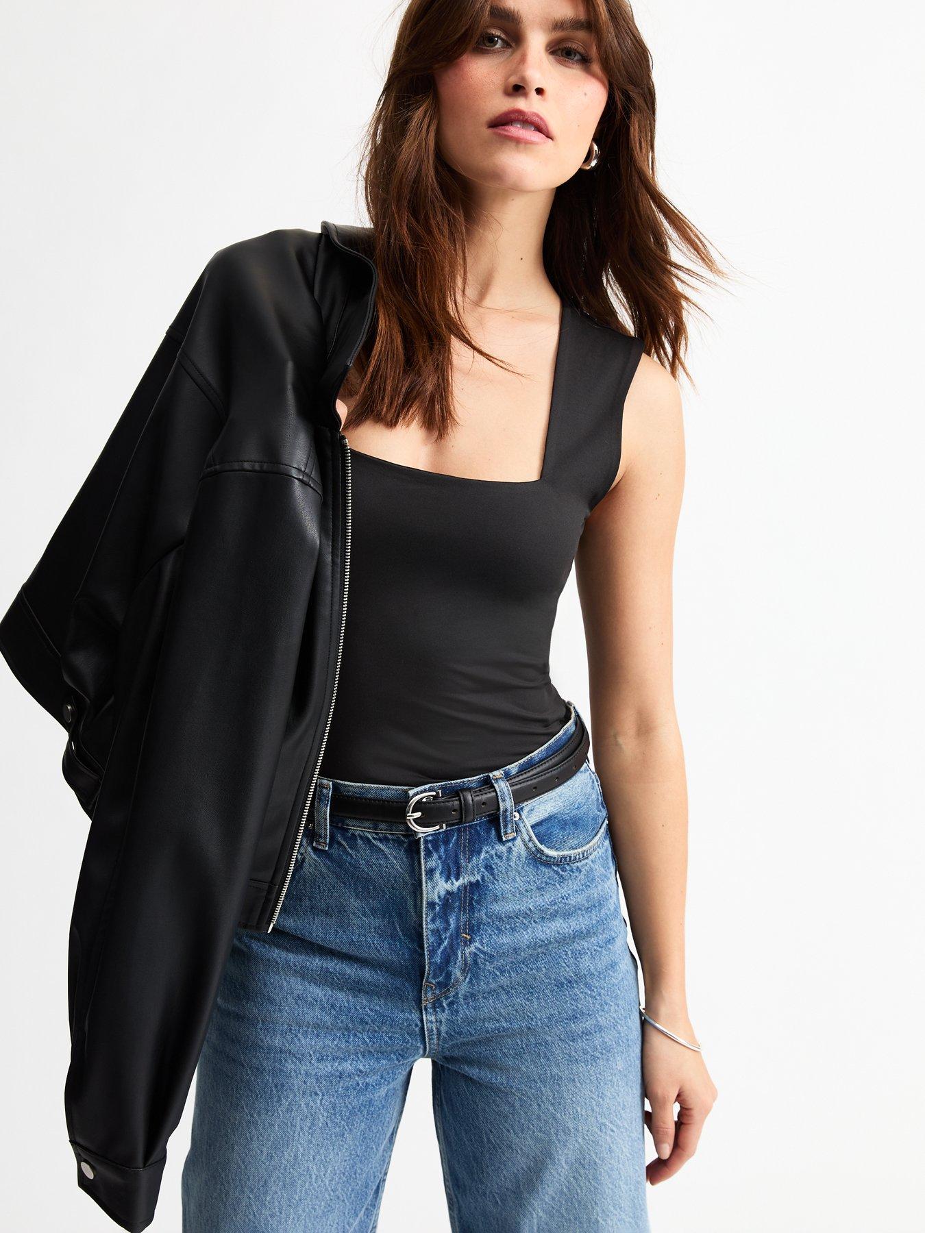  image of new-look-black-square-neck-bodysuit