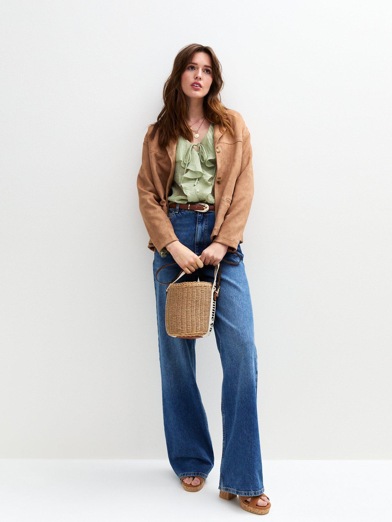  image of new-look-textured-ruffle-tie-shell-top-green