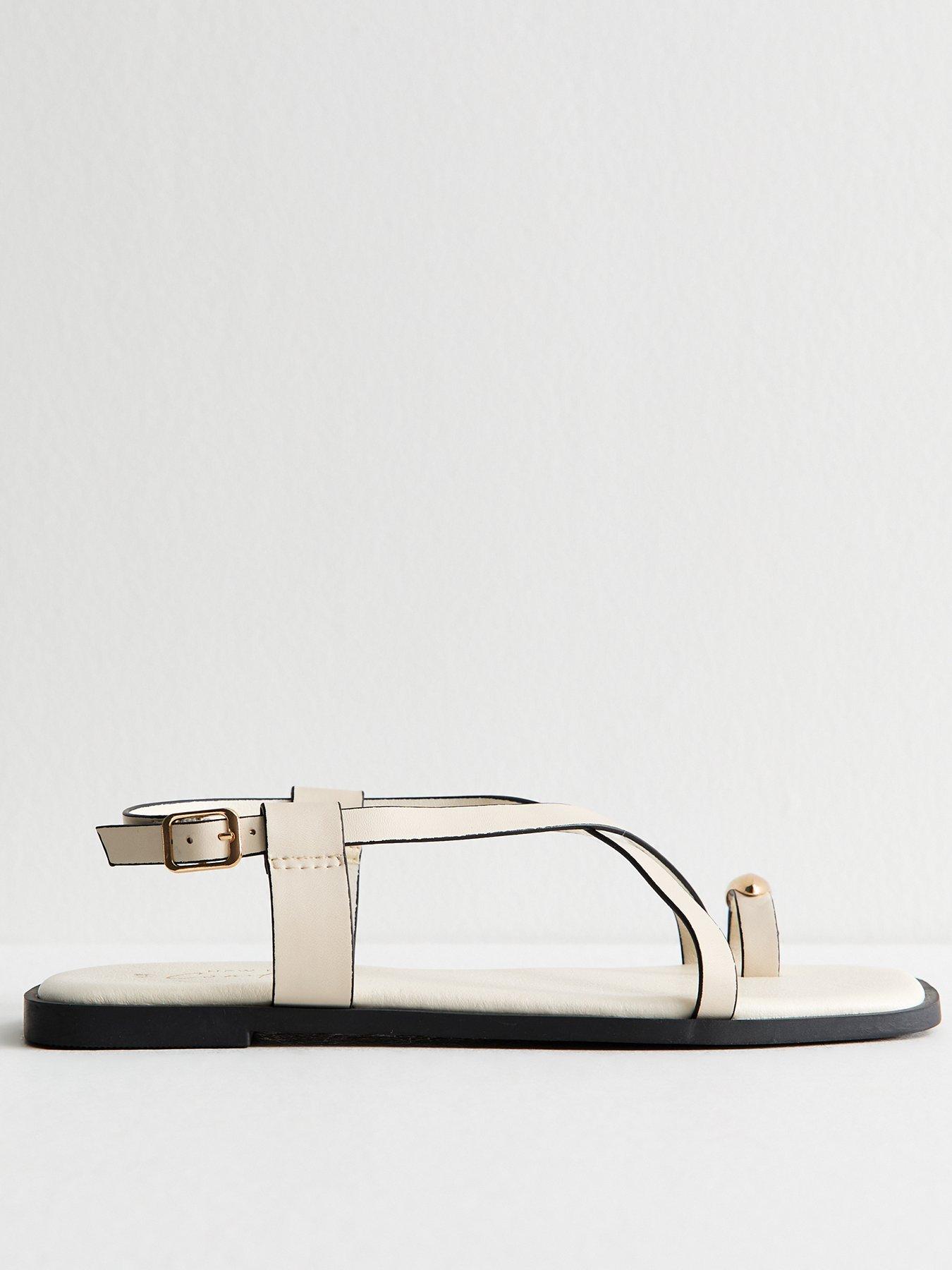  image of new-look-off-white-crossover-strap-faux-leather-sandals-cream