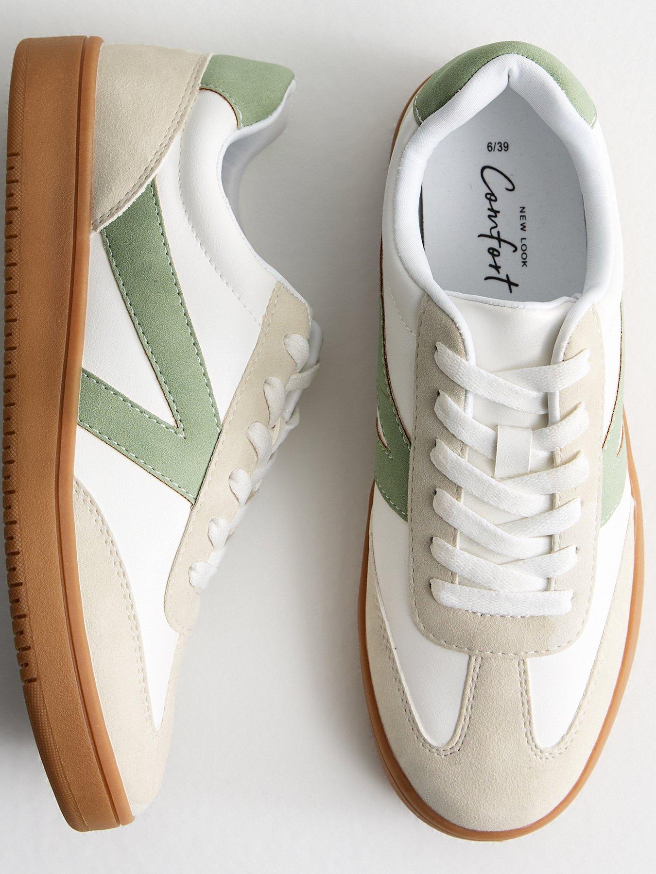  image of new-look-green-panelled-faux-leather-trainers