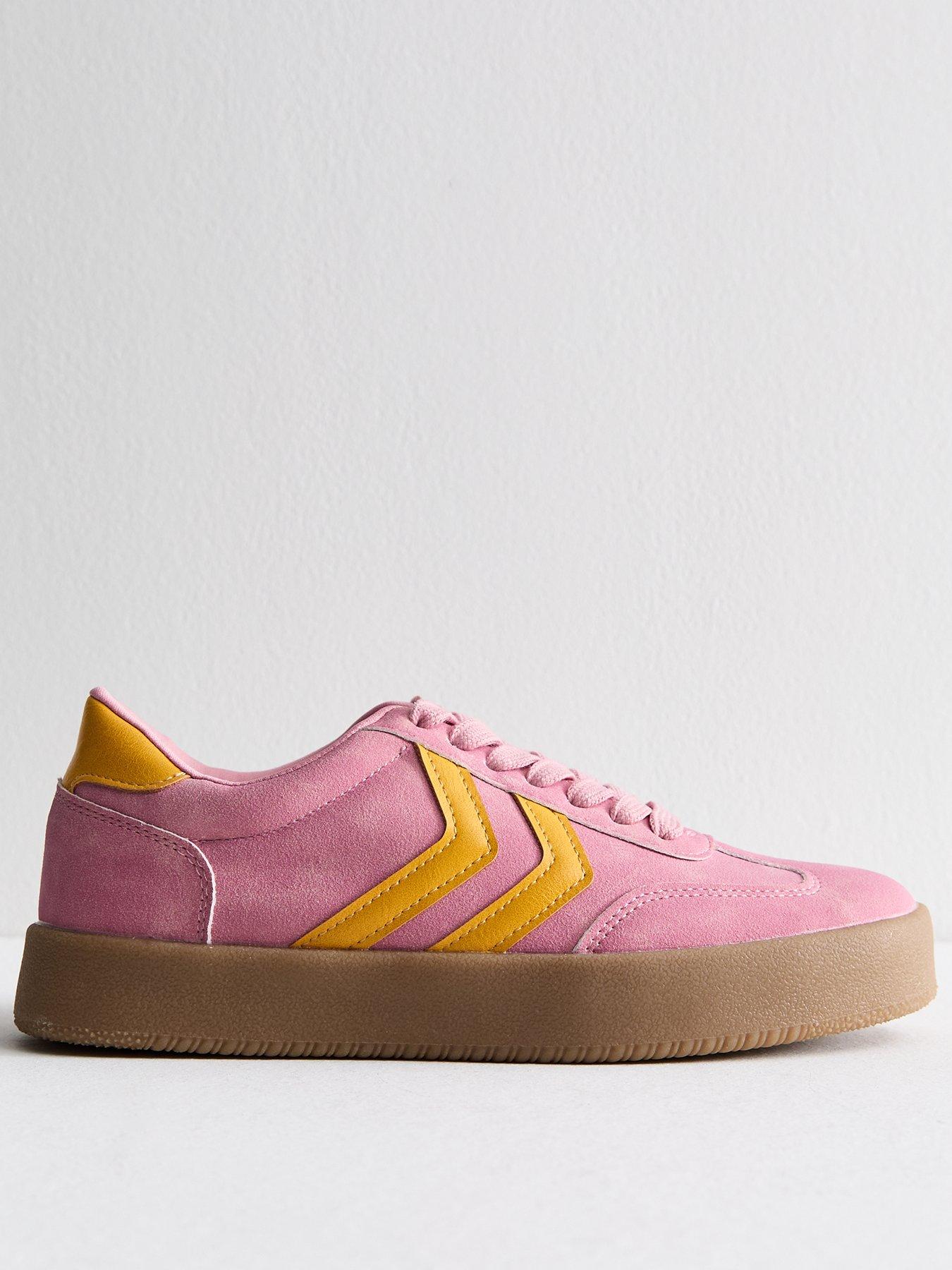 undefined Pink Faux Suede Panelled Flatform Trainers