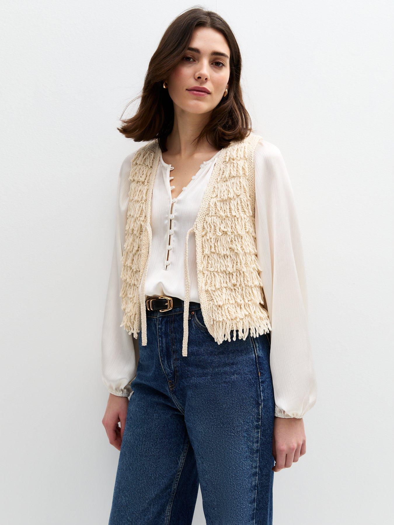  image of new-look-cream-looped-thread-waistcoat