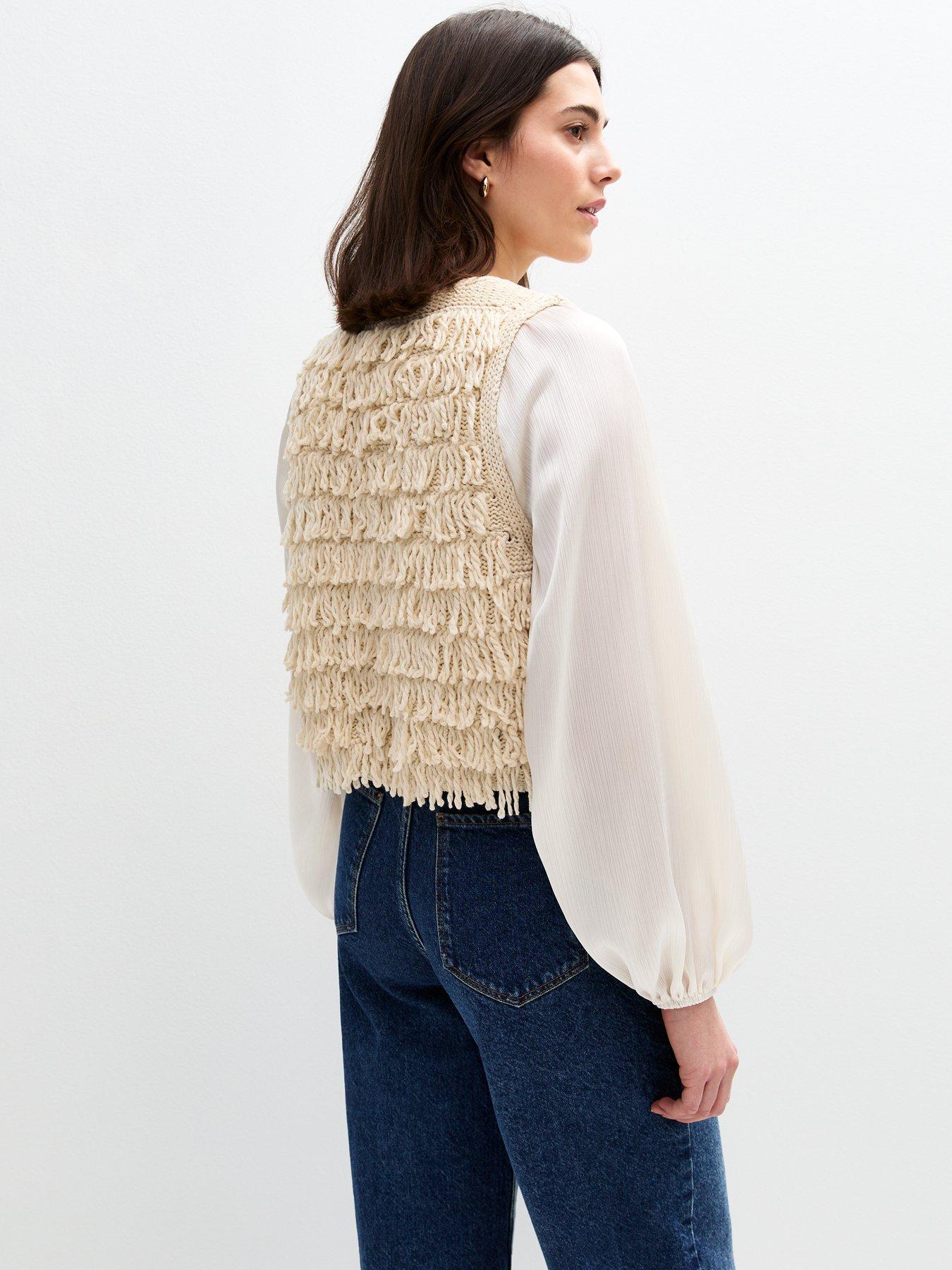  image of new-look-cream-looped-thread-waistcoat