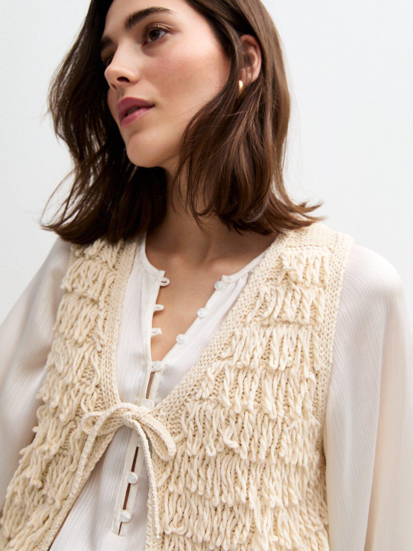  image of new-look-cream-looped-thread-waistcoat