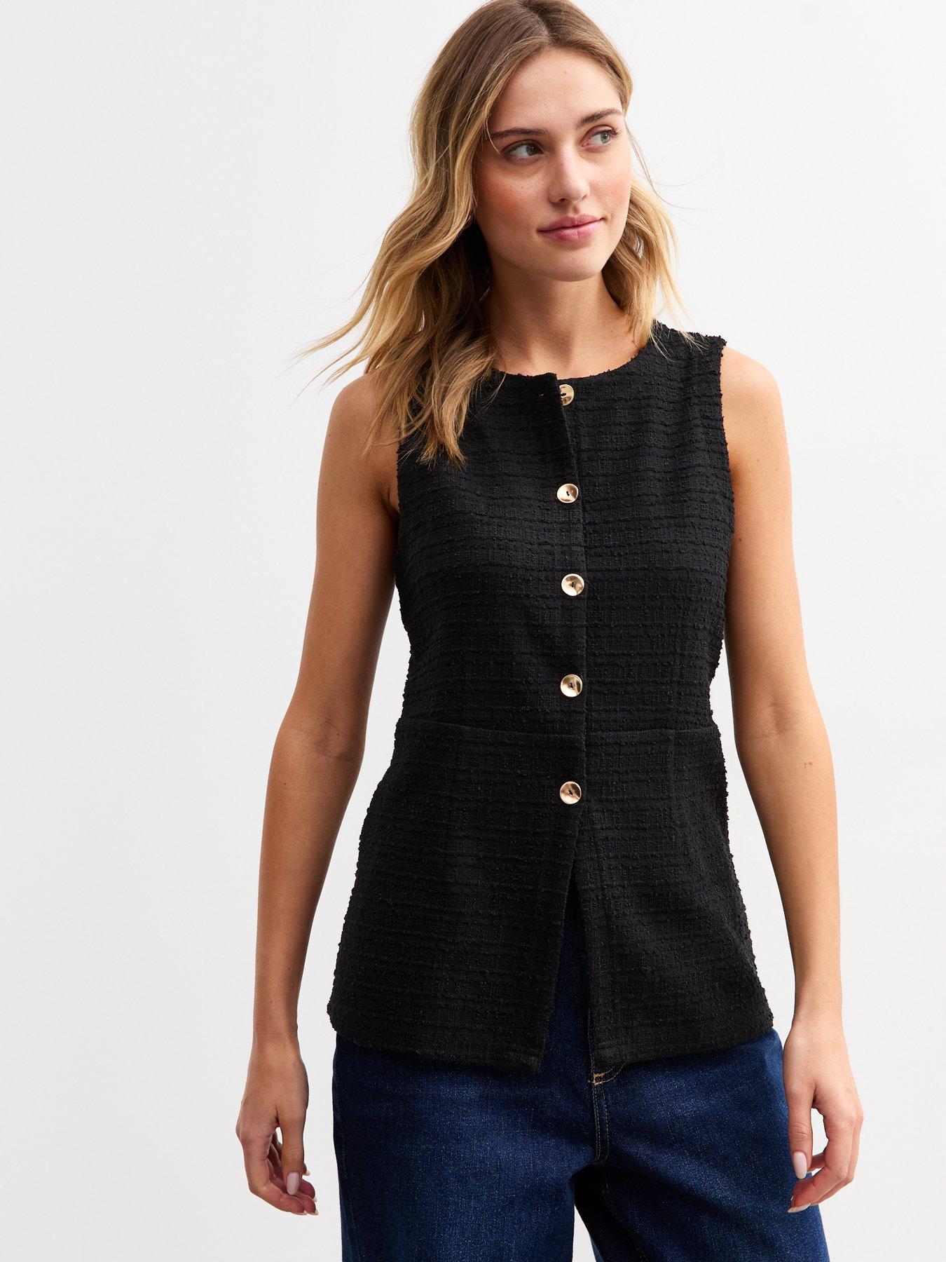 new-look-boucle-crew-neck-button-up-waistcoat-black