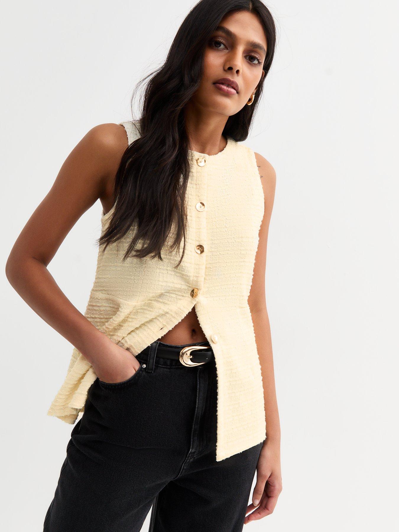 new-look-light-yellow-boucle-crew-neck-button-up-waistcoat