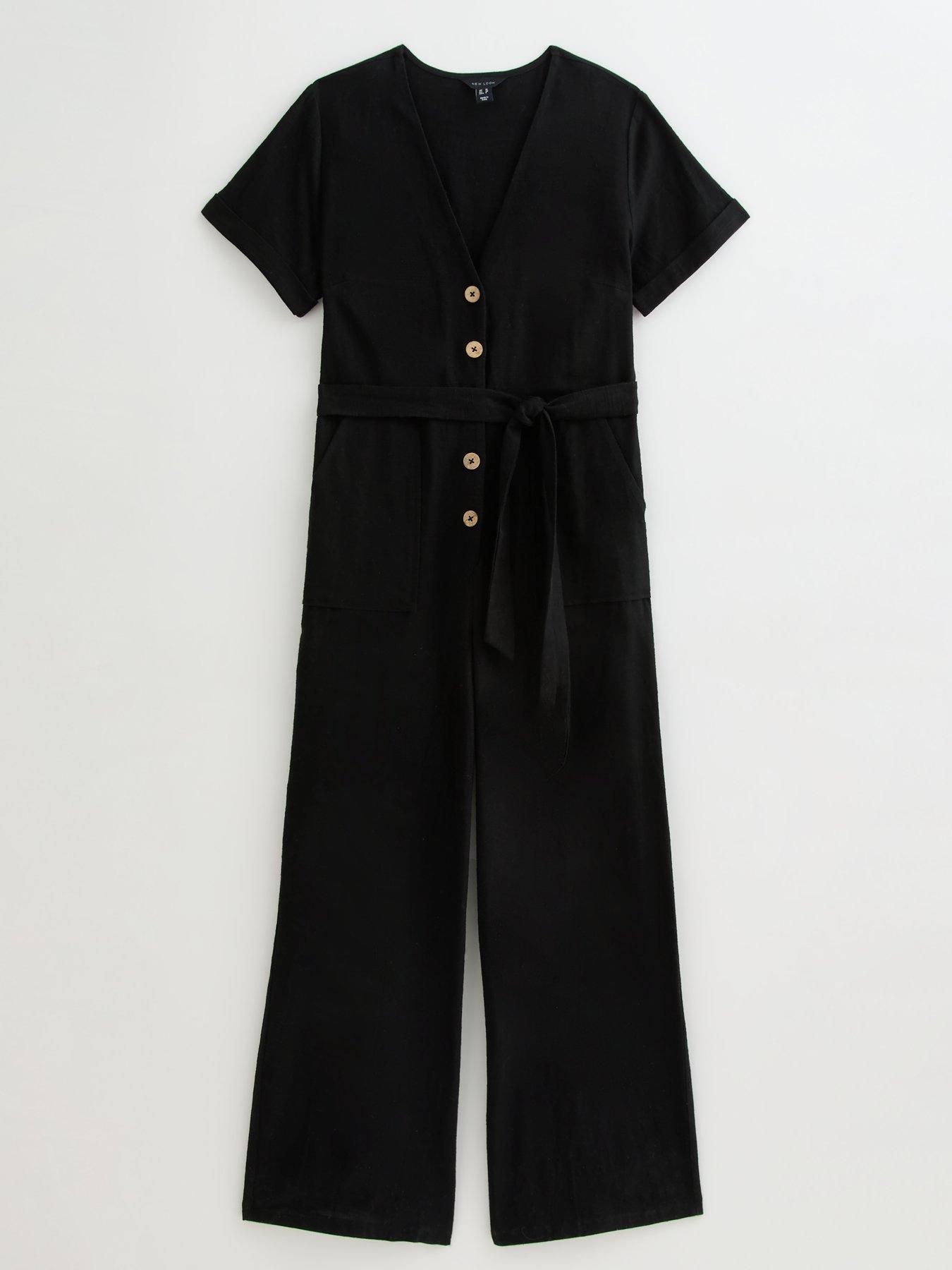 Image 5 of 5 of New Look V-Neck Button Front Jumpsuit - Black