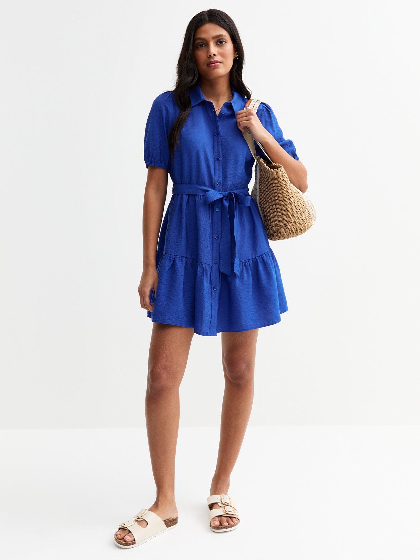 new-look-blue-textured-belted-tiered-shirt-dress