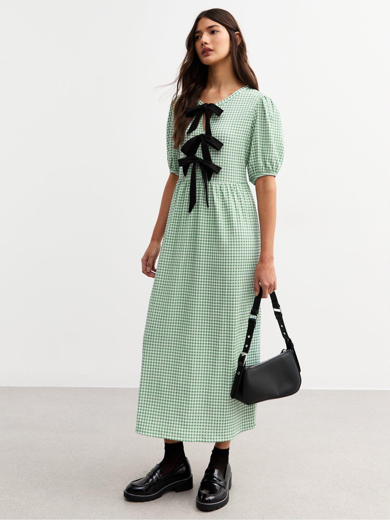new-look-gingham-tie-front-midi-dress-green