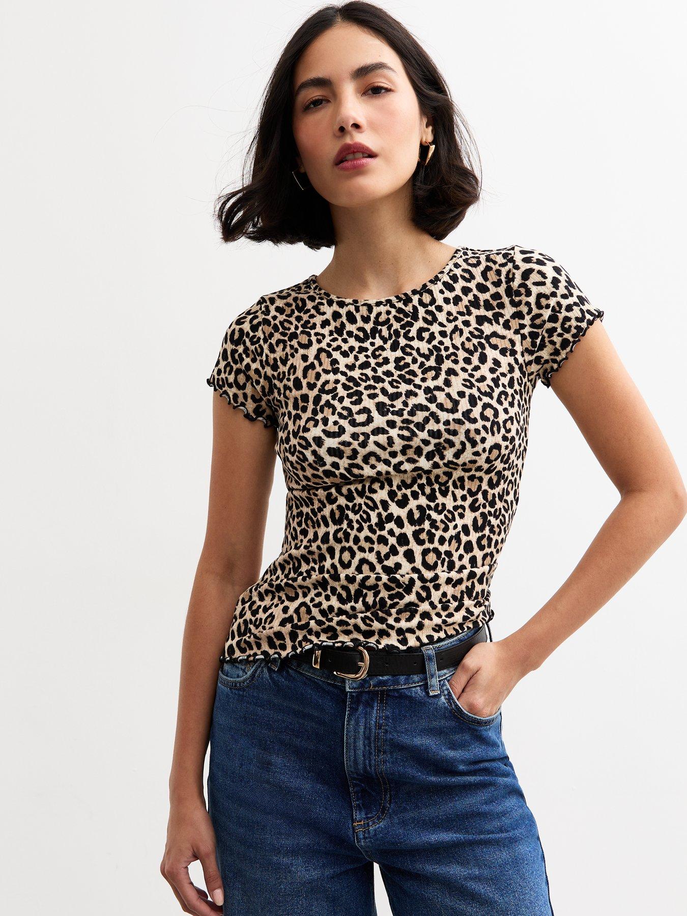 new-look-short-sleeve-leopard-print-top-brown