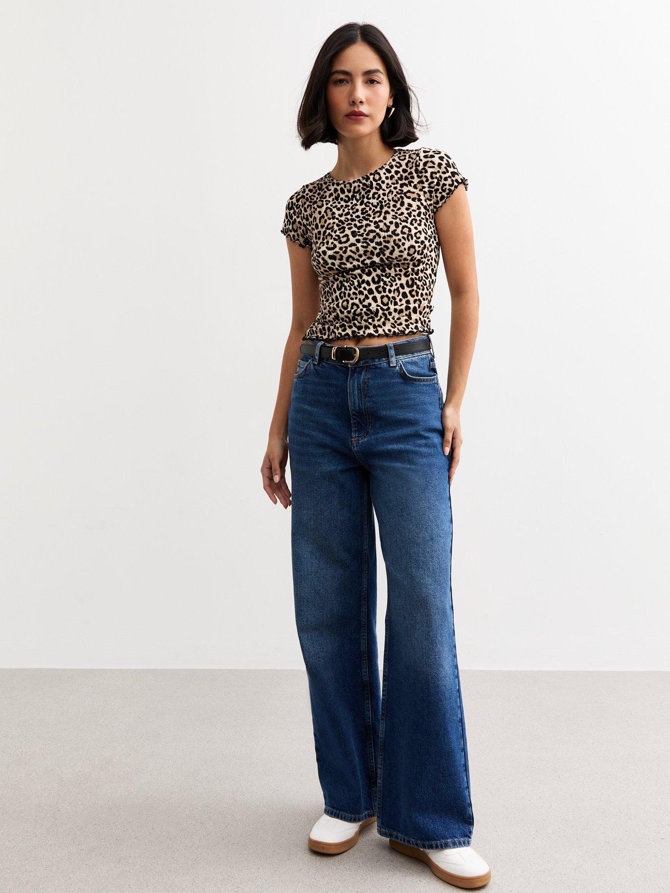  image of new-look-short-sleeve-leopard-print-top-brown